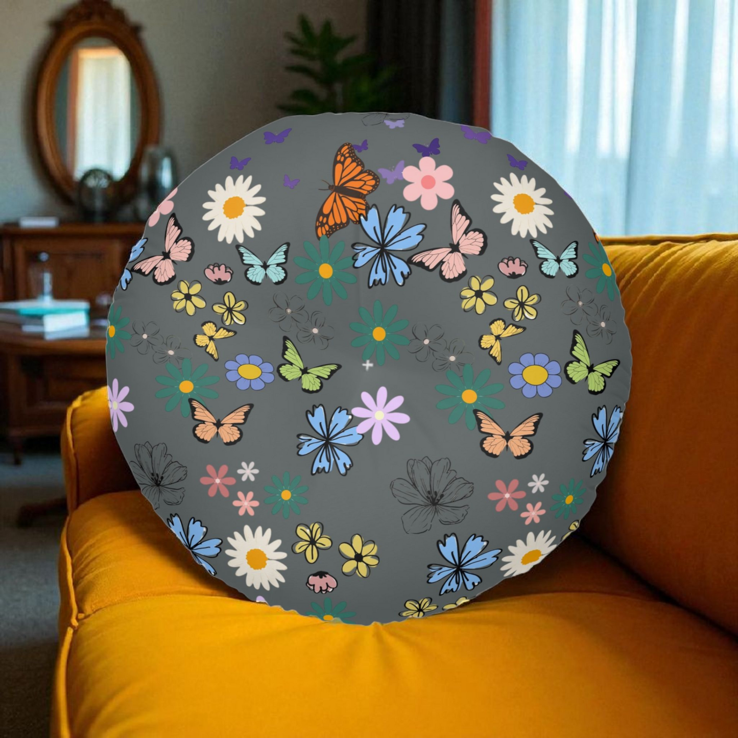 Floral Tufted Floor Pillow - Round Cushion for Cozy Decor