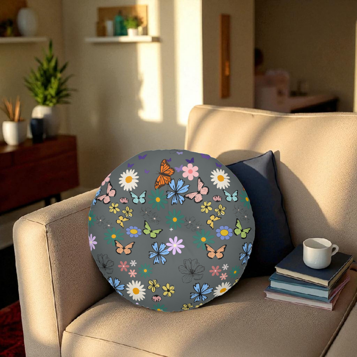 Floral Tufted Floor Pillow - Round Cushion for Cozy Decor