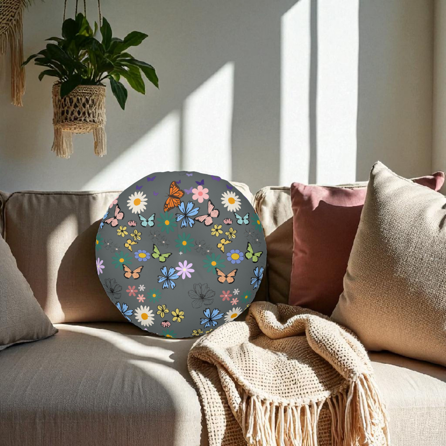 Floral Tufted Floor Pillow - Round Cushion for Cozy Decor