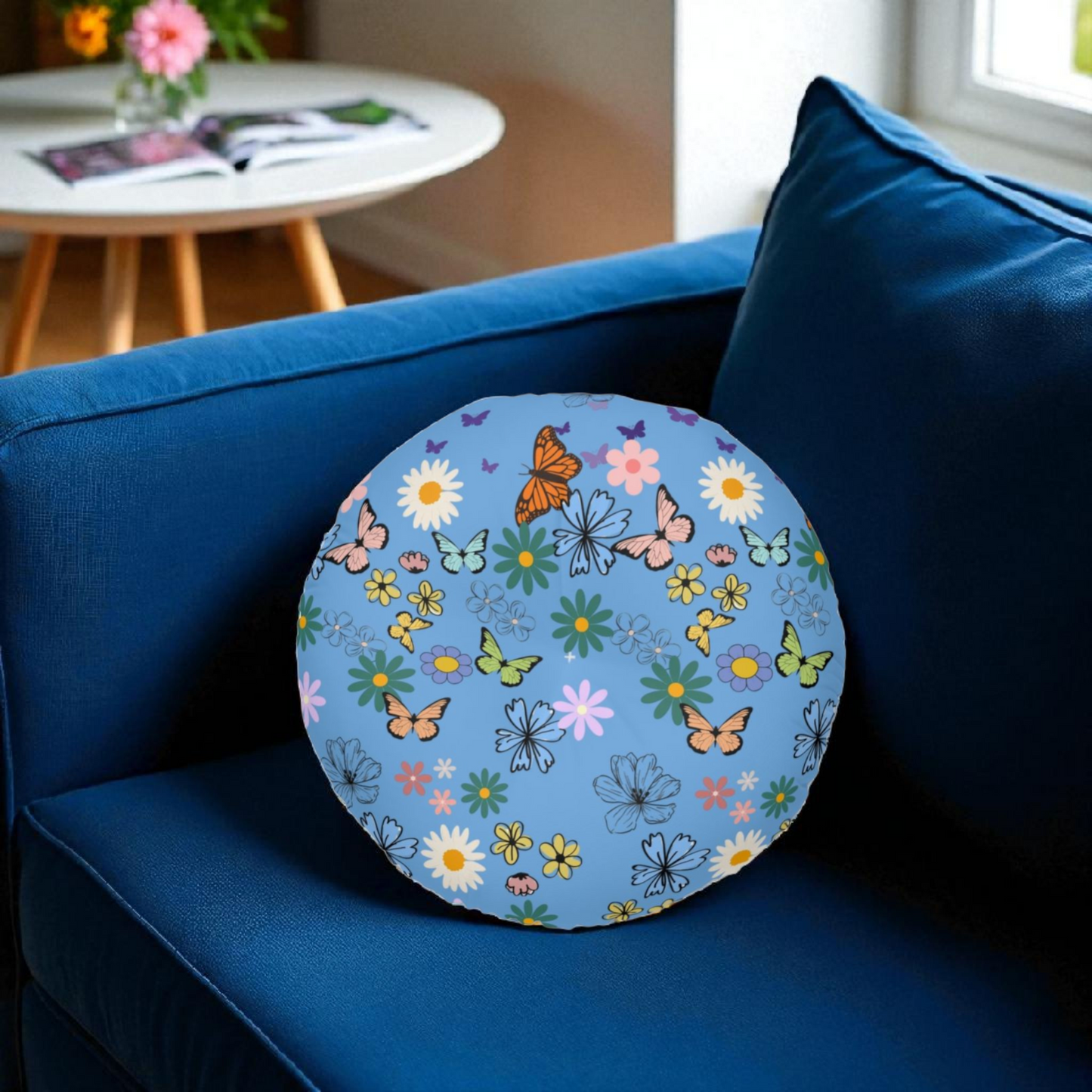Floral Tufted Floor Pillow - Round Cushion for Cozy Decor