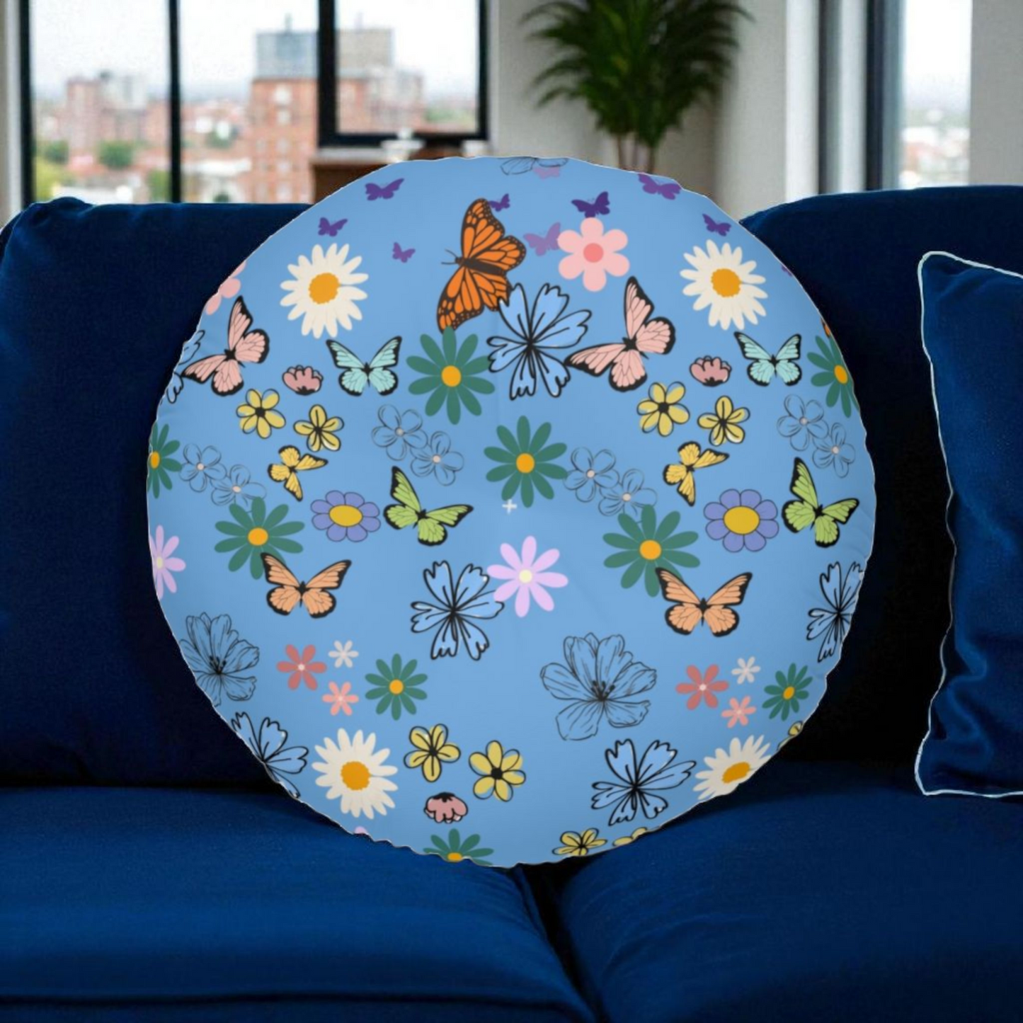 Floral Tufted Floor Pillow - Round Cushion for Cozy Decor
