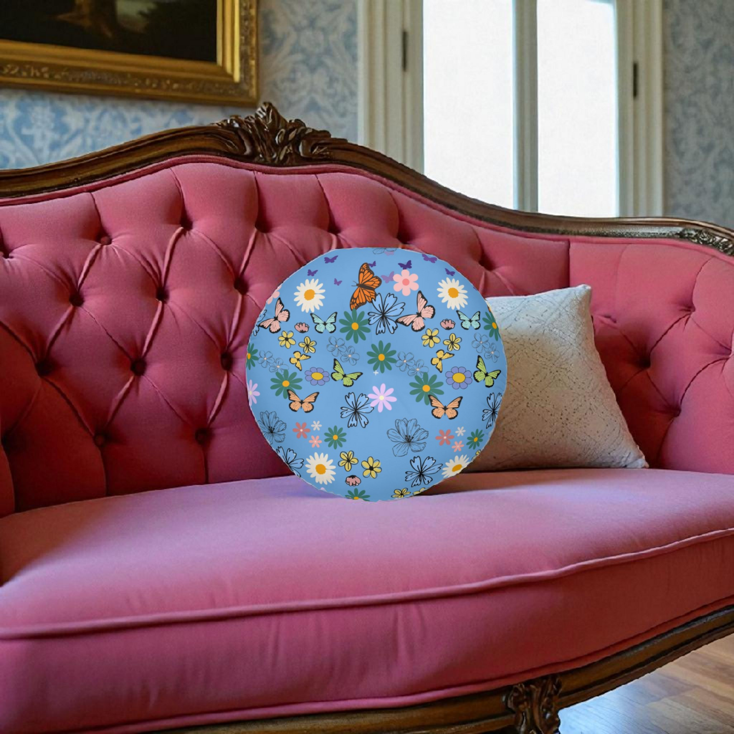 Floral Tufted Floor Pillow - Round Cushion for Cozy Decor