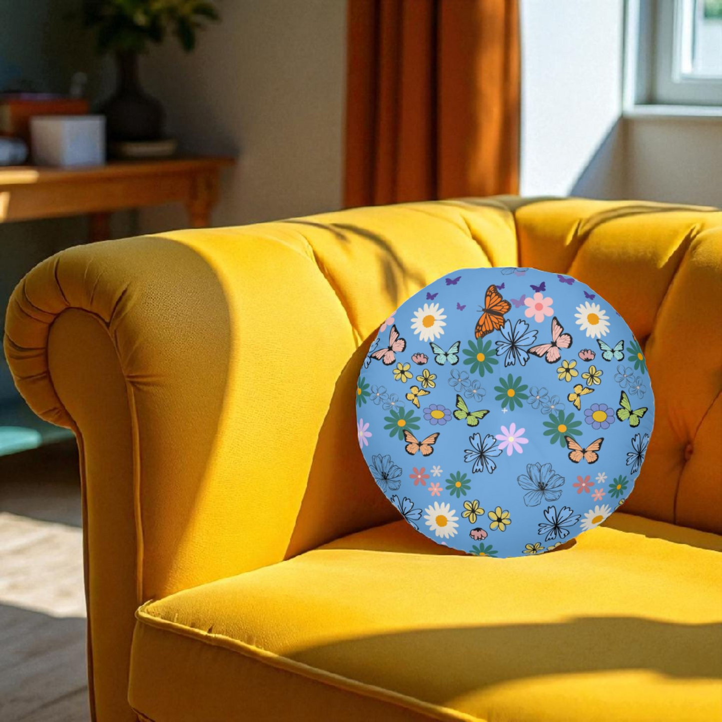 Floral Tufted Floor Pillow - Round Cushion for Cozy Decor