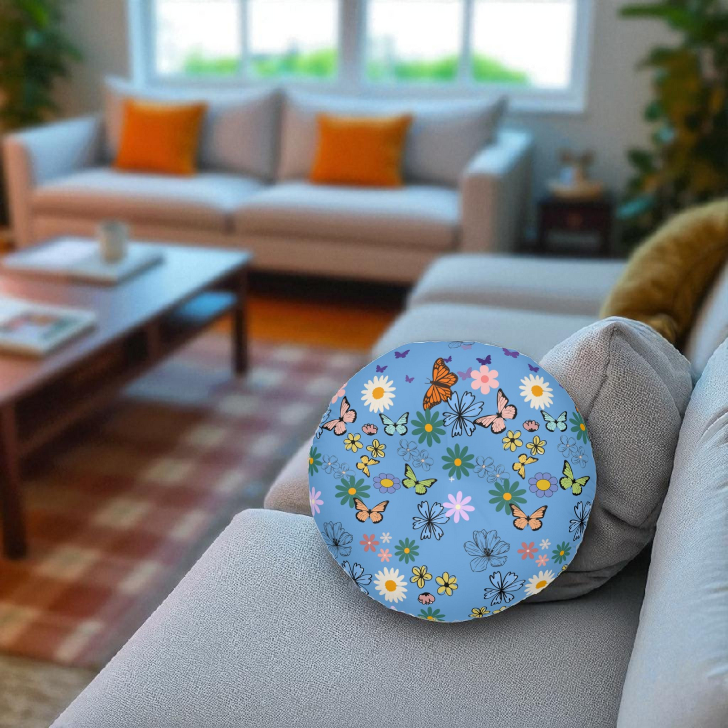 Floral Tufted Floor Pillow - Round Cushion for Cozy Decor