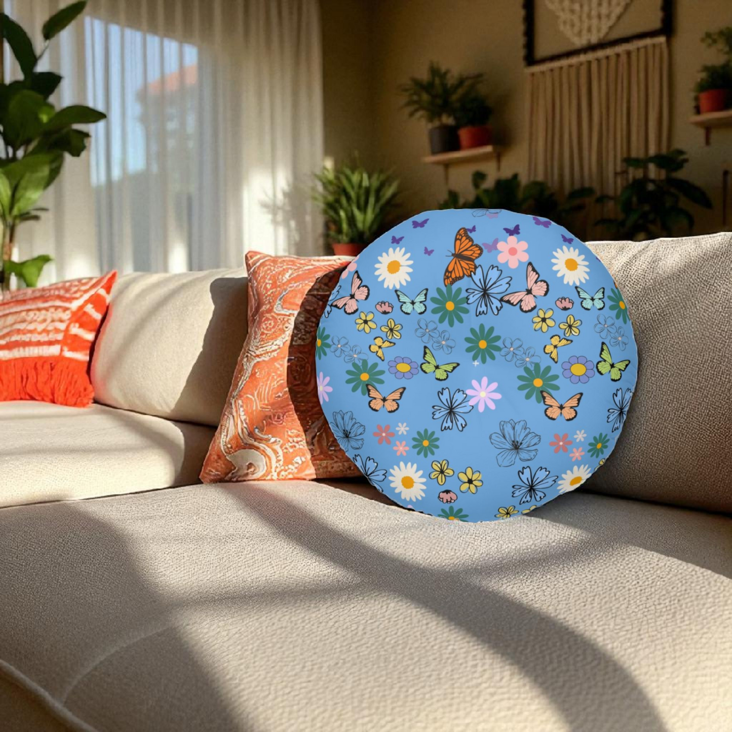 Floral Tufted Floor Pillow - Round Cushion for Cozy Decor