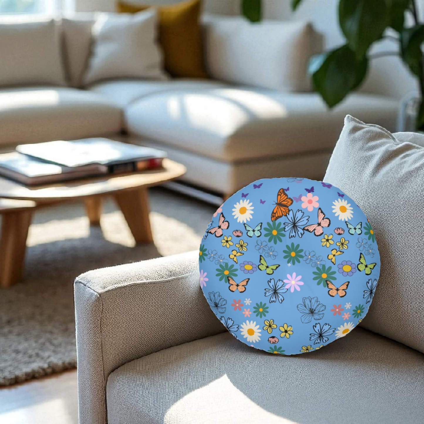 Floral Tufted Floor Pillow - Round Cushion for Cozy Decor
