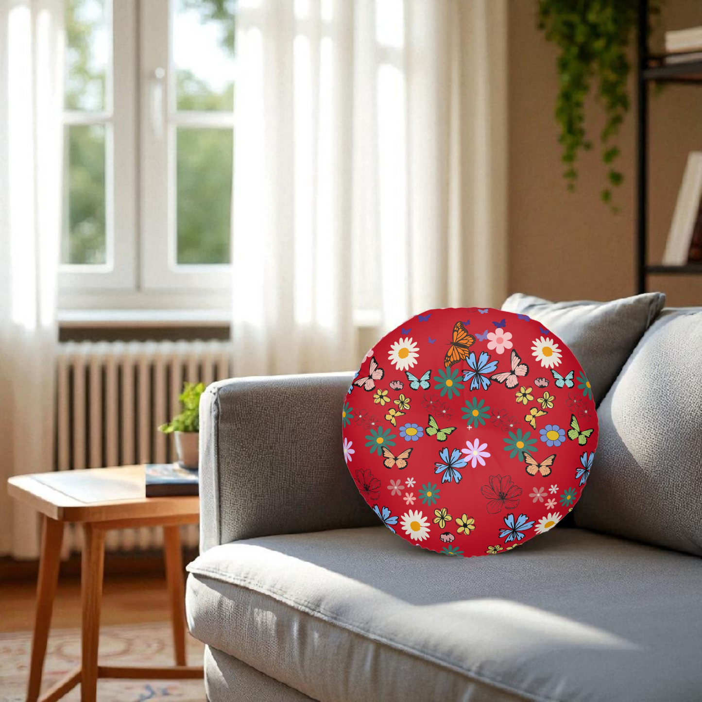 Floral Tufted Floor Pillow - Round Cushion for Cozy Decor
