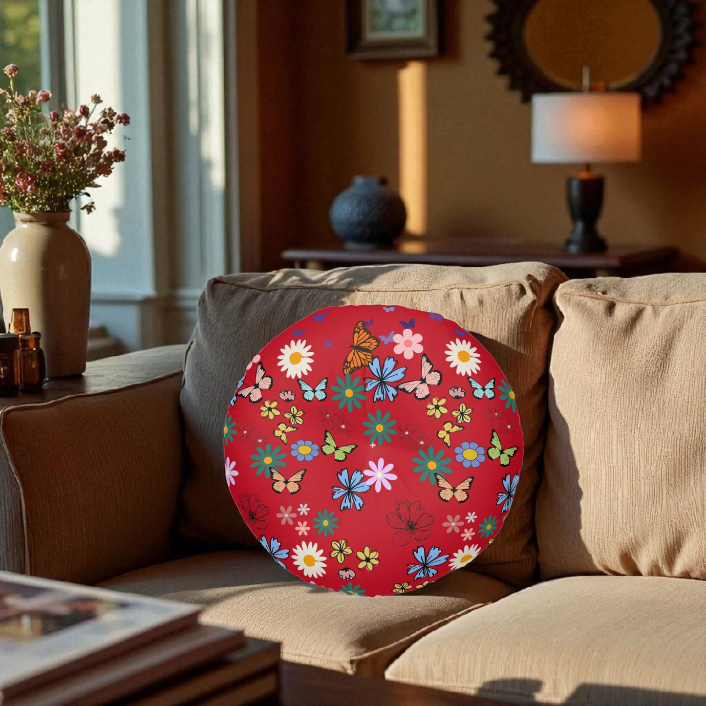 Floral Tufted Floor Pillow - Round Cushion for Cozy Decor