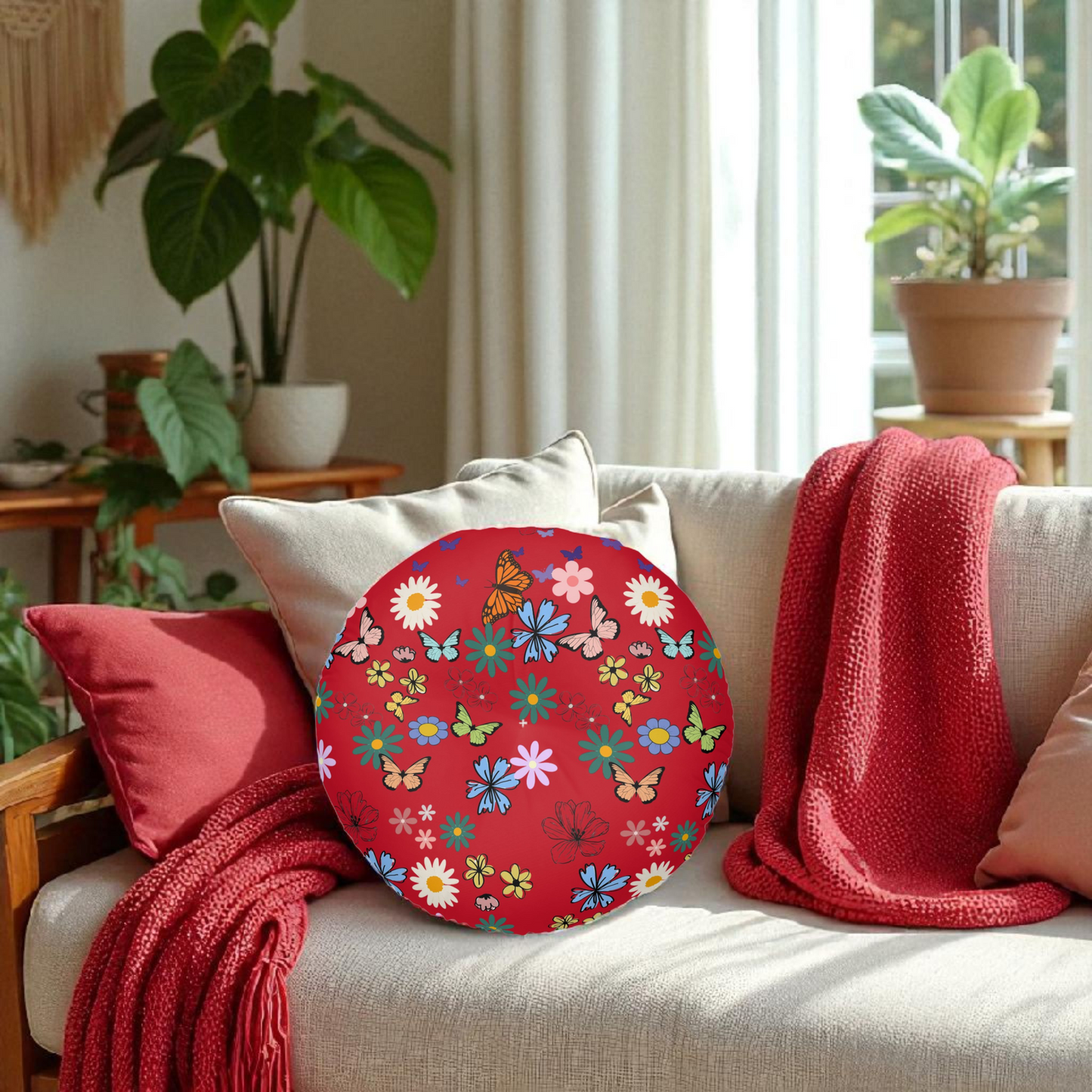 Floral Tufted Floor Pillow - Round Cushion for Cozy Decor