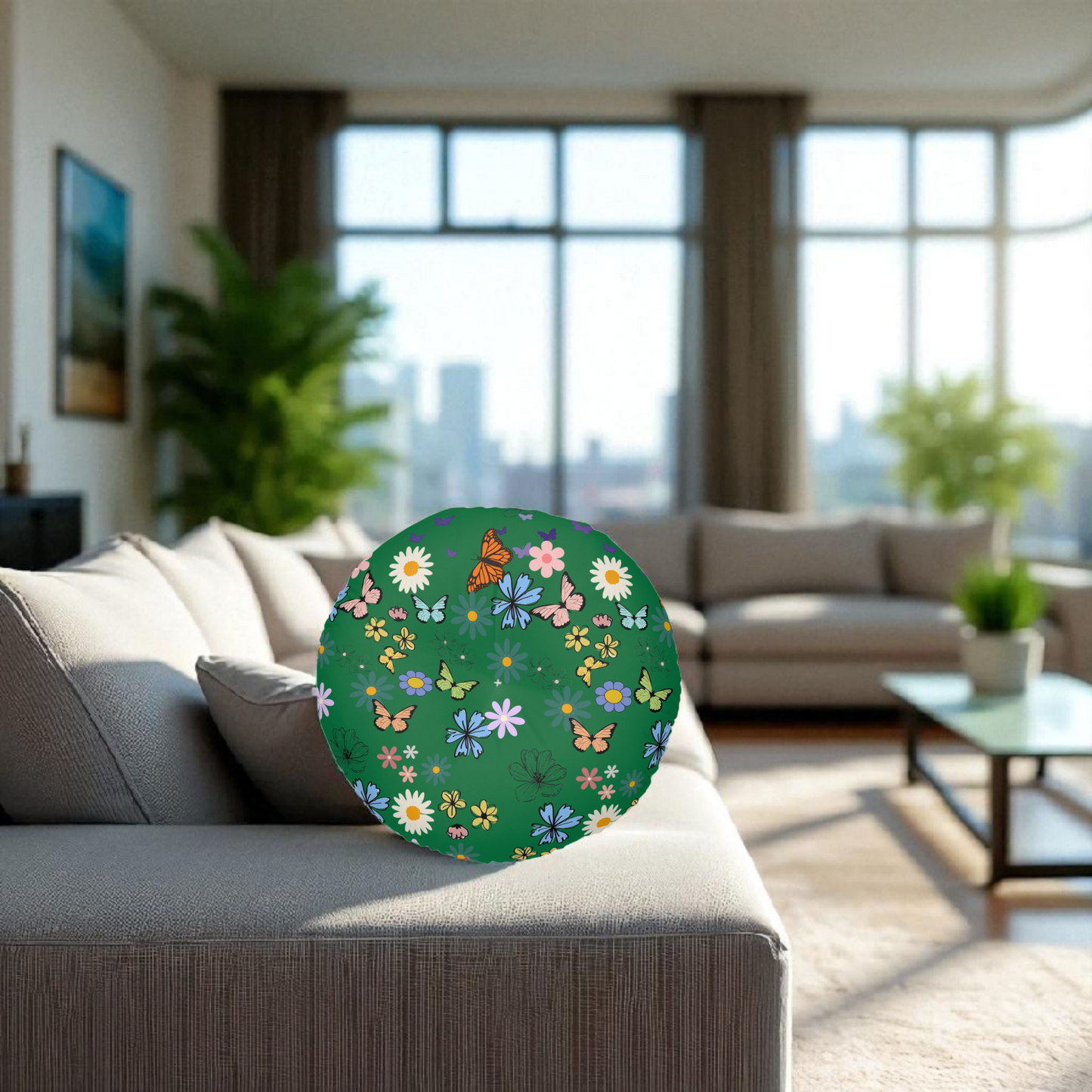 Floral Tufted Floor Pillow - Round Cushion for Cozy Decor