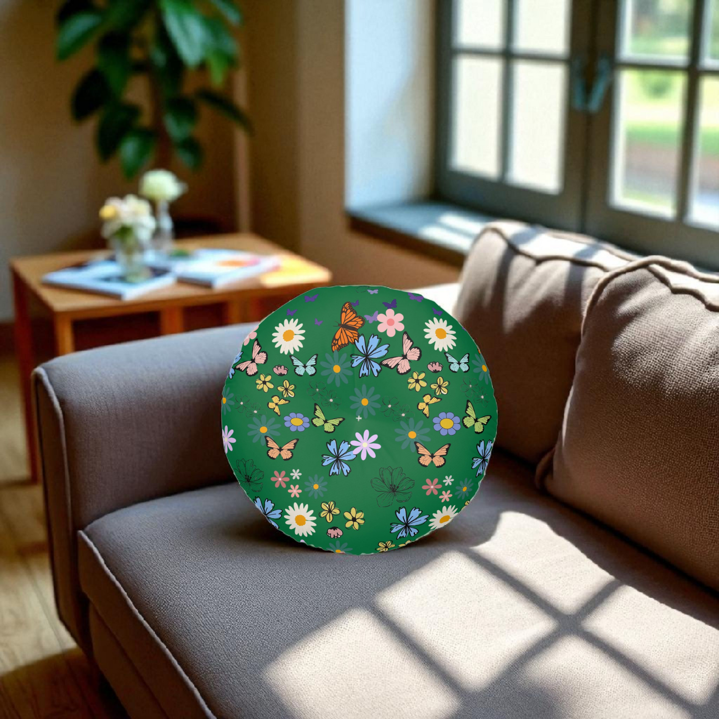 Floral Tufted Floor Pillow - Round Cushion for Cozy Decor