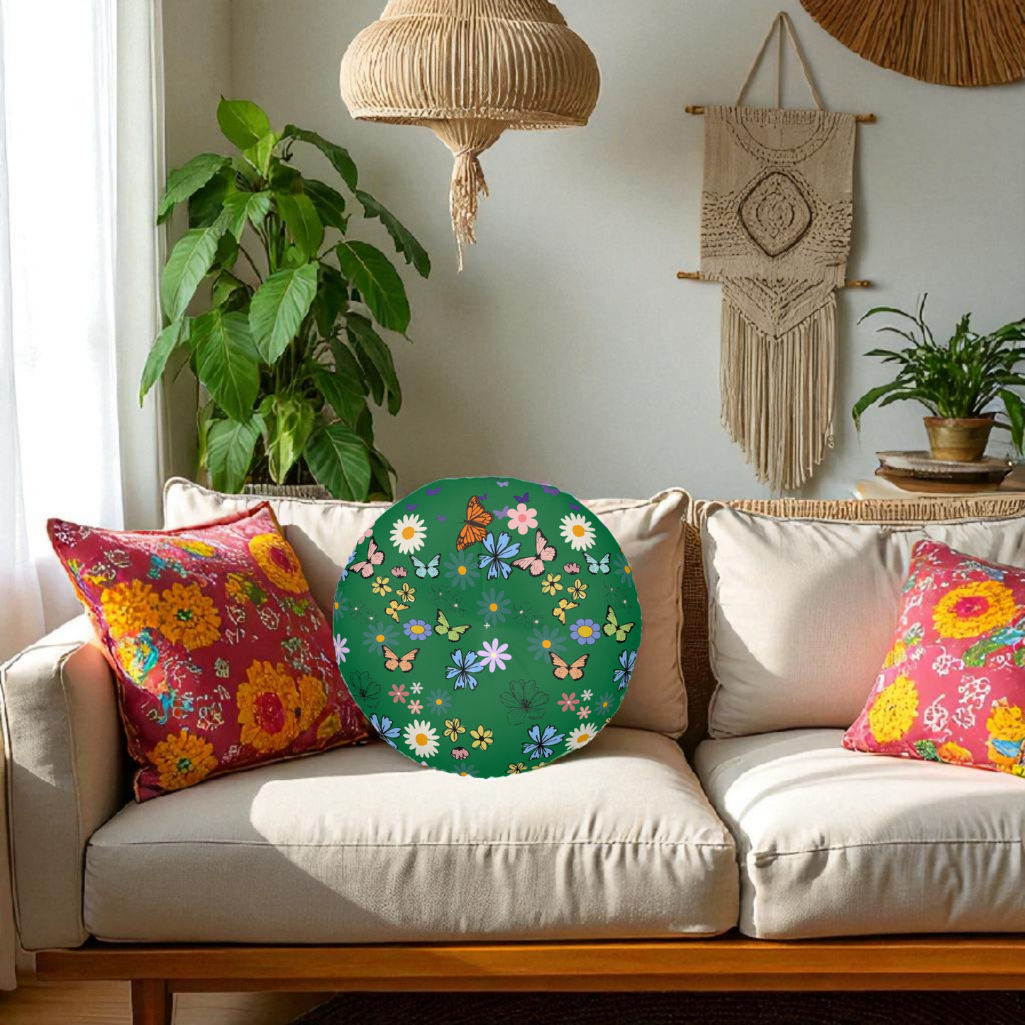 Floral Tufted Floor Pillow - Round Cushion for Cozy Decor