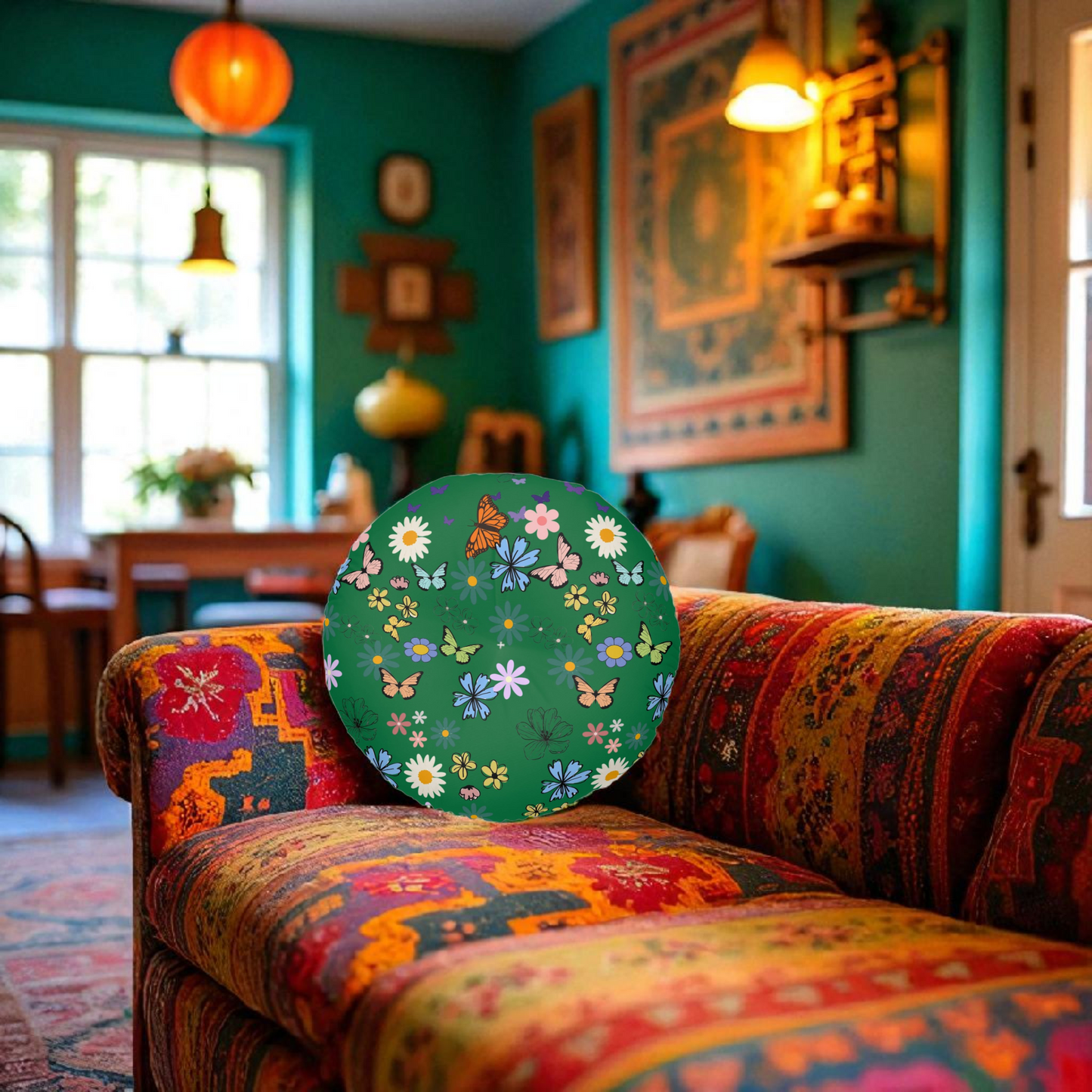 Floral Tufted Floor Pillow - Round Cushion for Cozy Decor