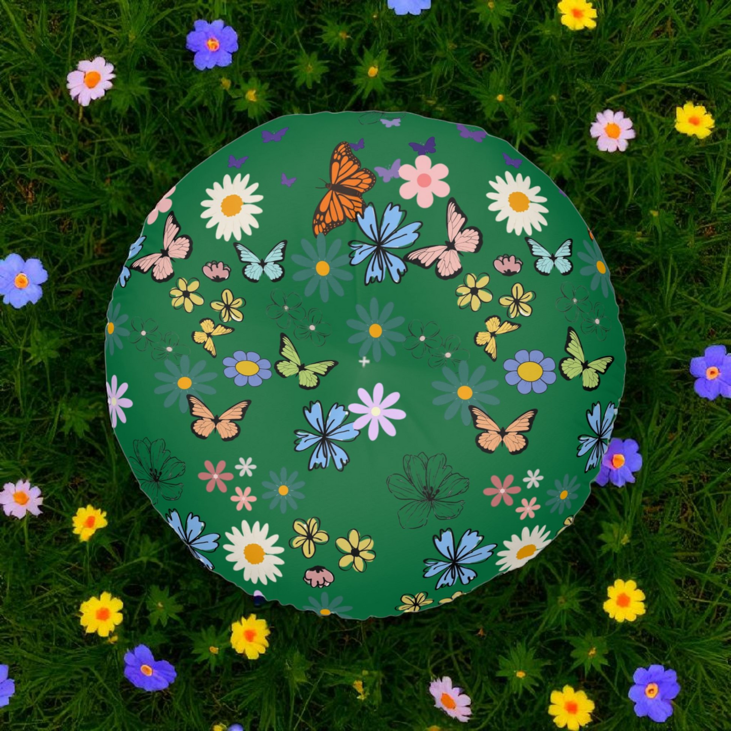 Floral Tufted Floor Pillow - Round Cushion for Cozy Decor