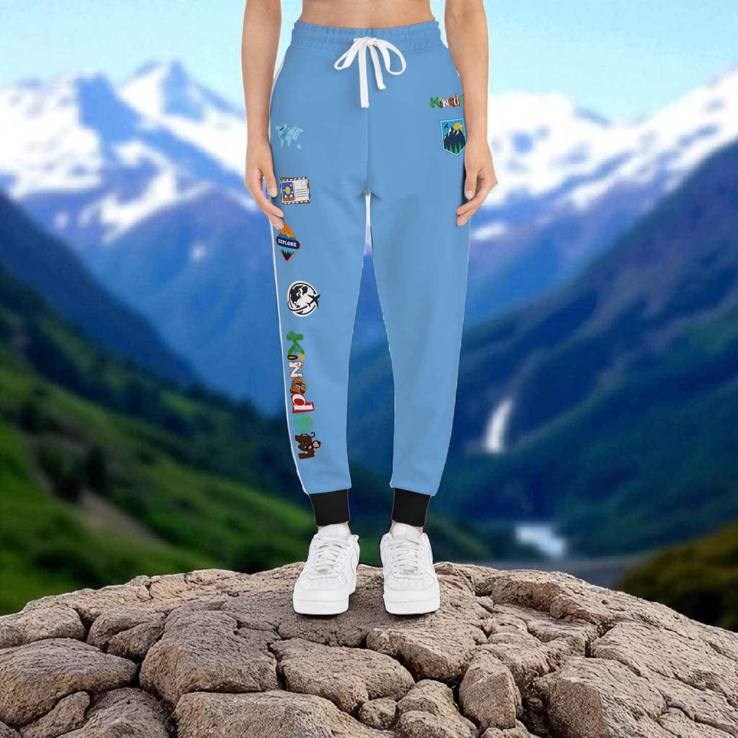 Graphic Travel-Inspired Athletic Joggers, Unisex Workout Pants