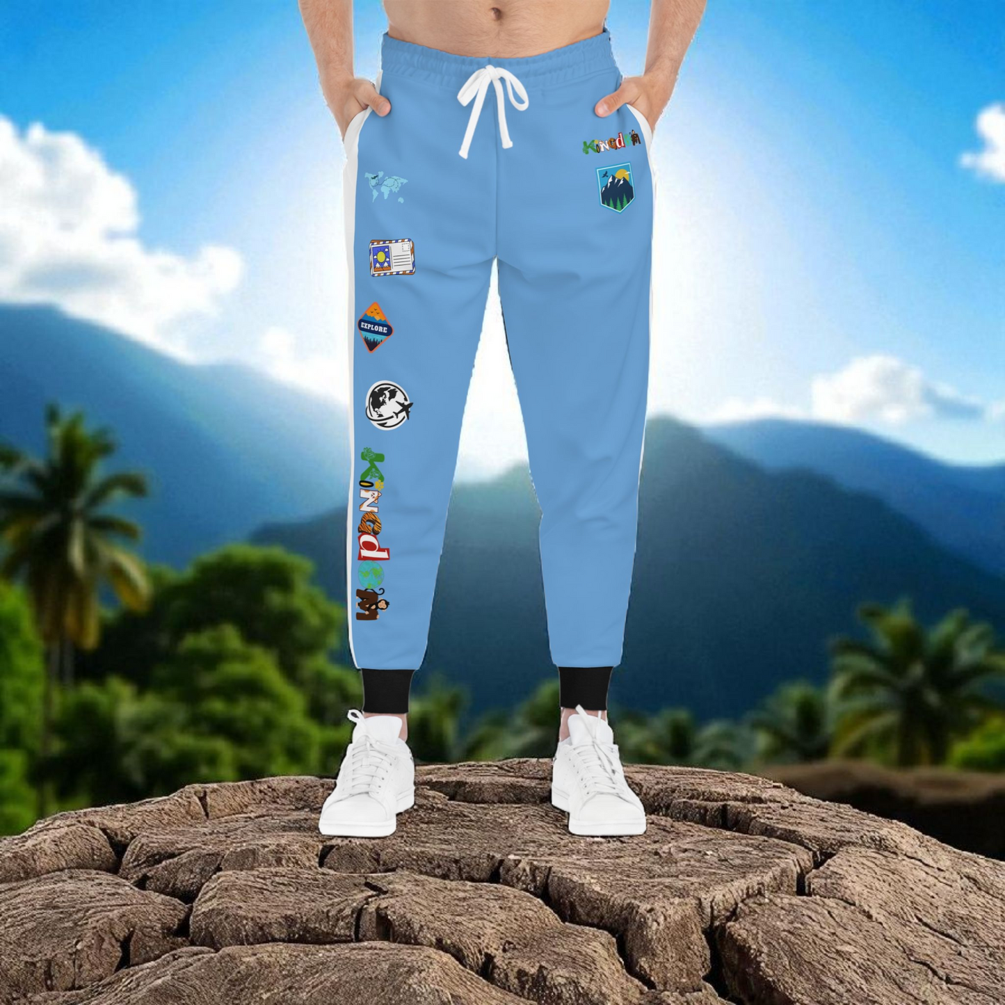 Graphic Travel-Inspired Athletic Joggers, Unisex Workout Pants