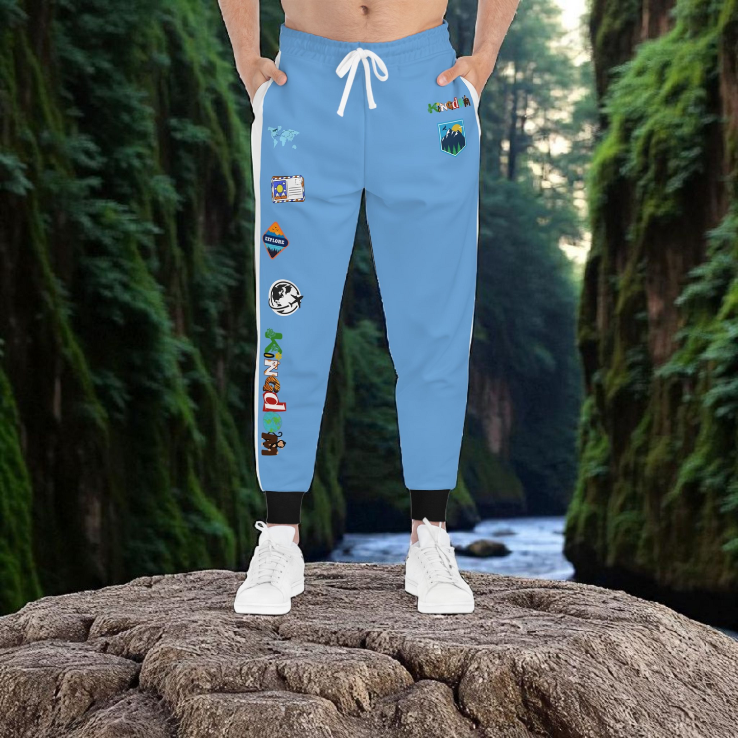 Graphic Travel-Inspired Athletic Joggers, Unisex Workout Pants