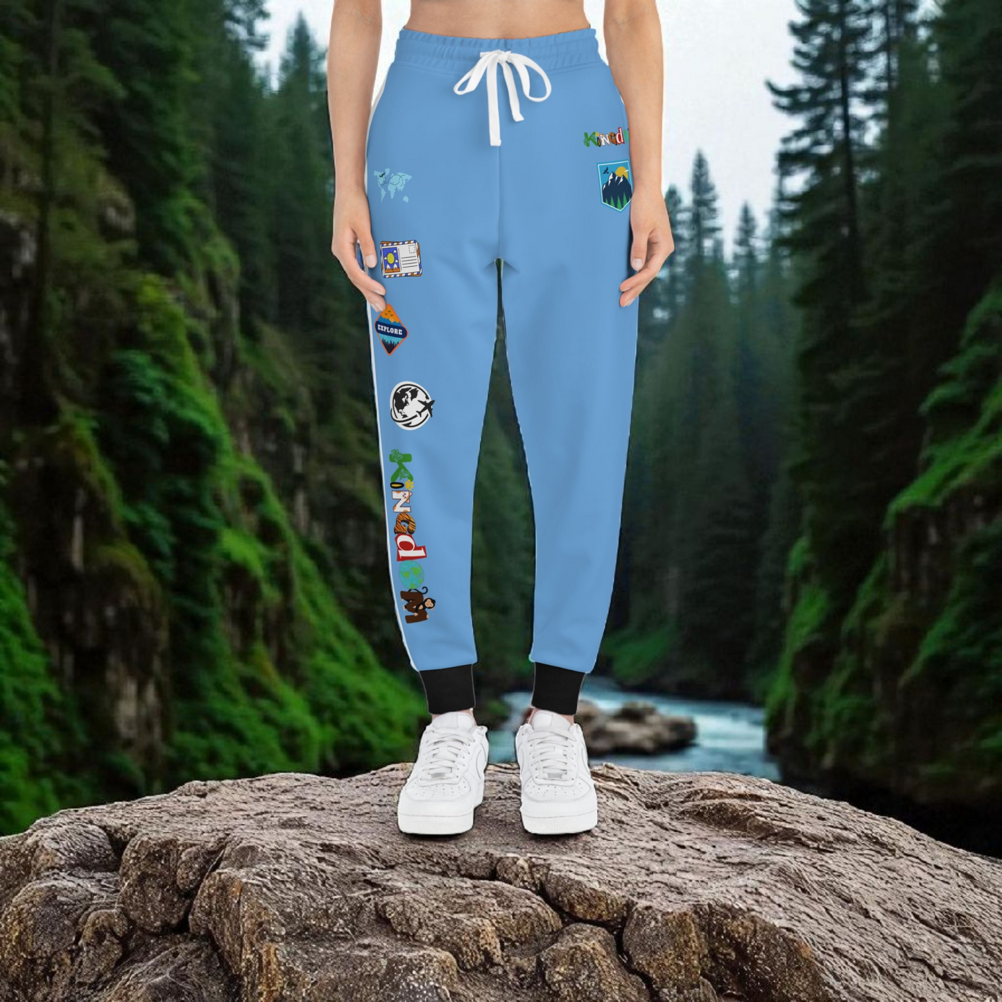 Graphic Travel-Inspired Athletic Joggers, Unisex Workout Pants
