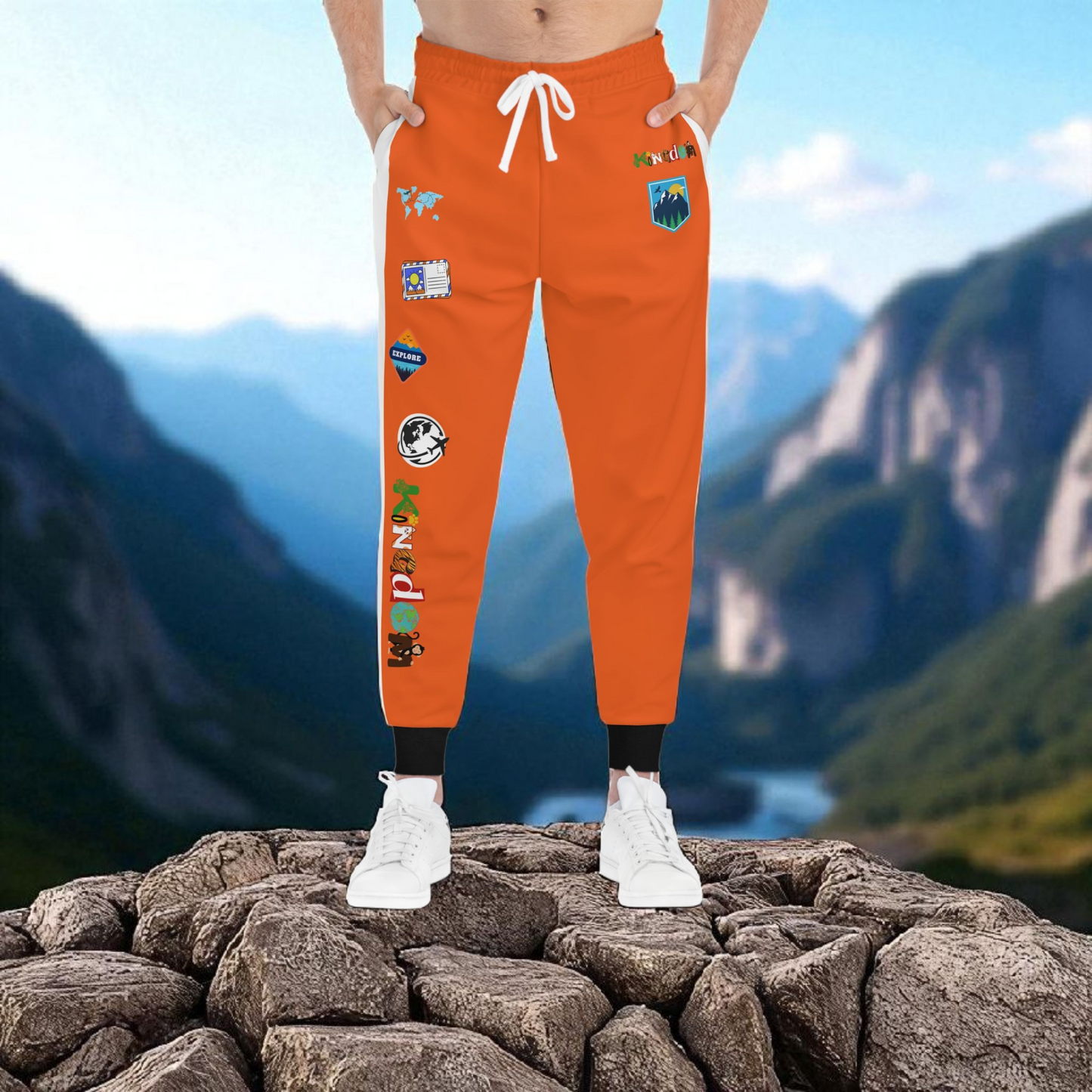 Graphic Travel-Inspired Athletic Joggers, Unisex Workout Pants