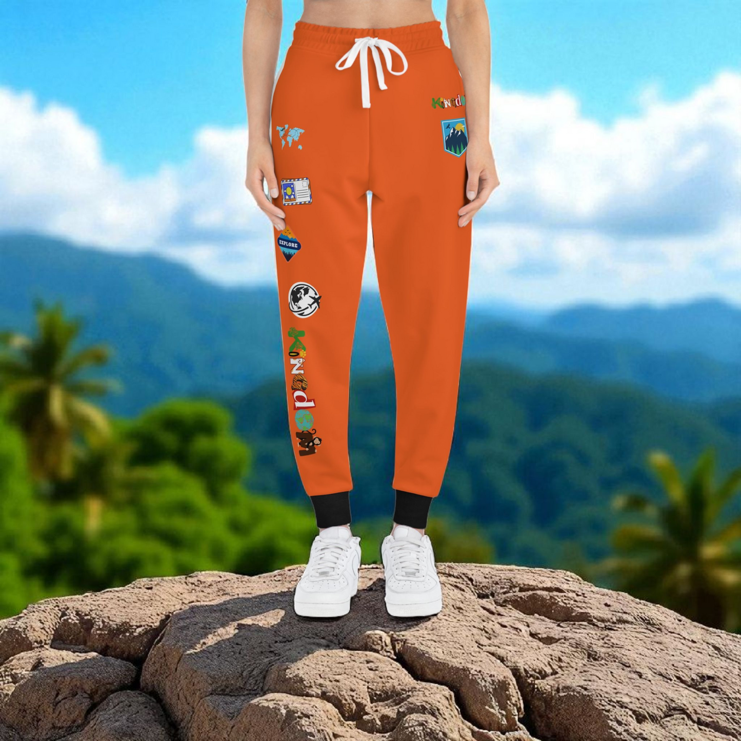 Graphic Travel-Inspired Athletic Joggers, Unisex Workout Pants