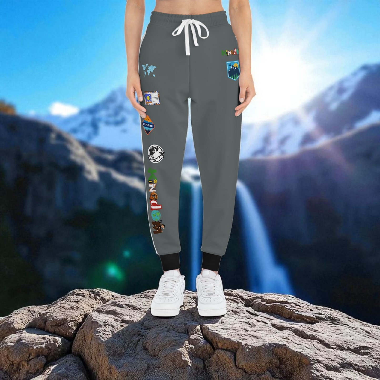 Graphic Travel-Inspired Athletic Unisex Joggers, Casual Fitness Pants
