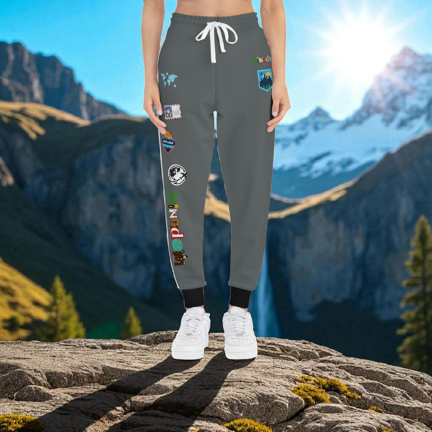 Graphic Travel-Inspired Athletic Unisex Joggers, Casual Fitness Pants