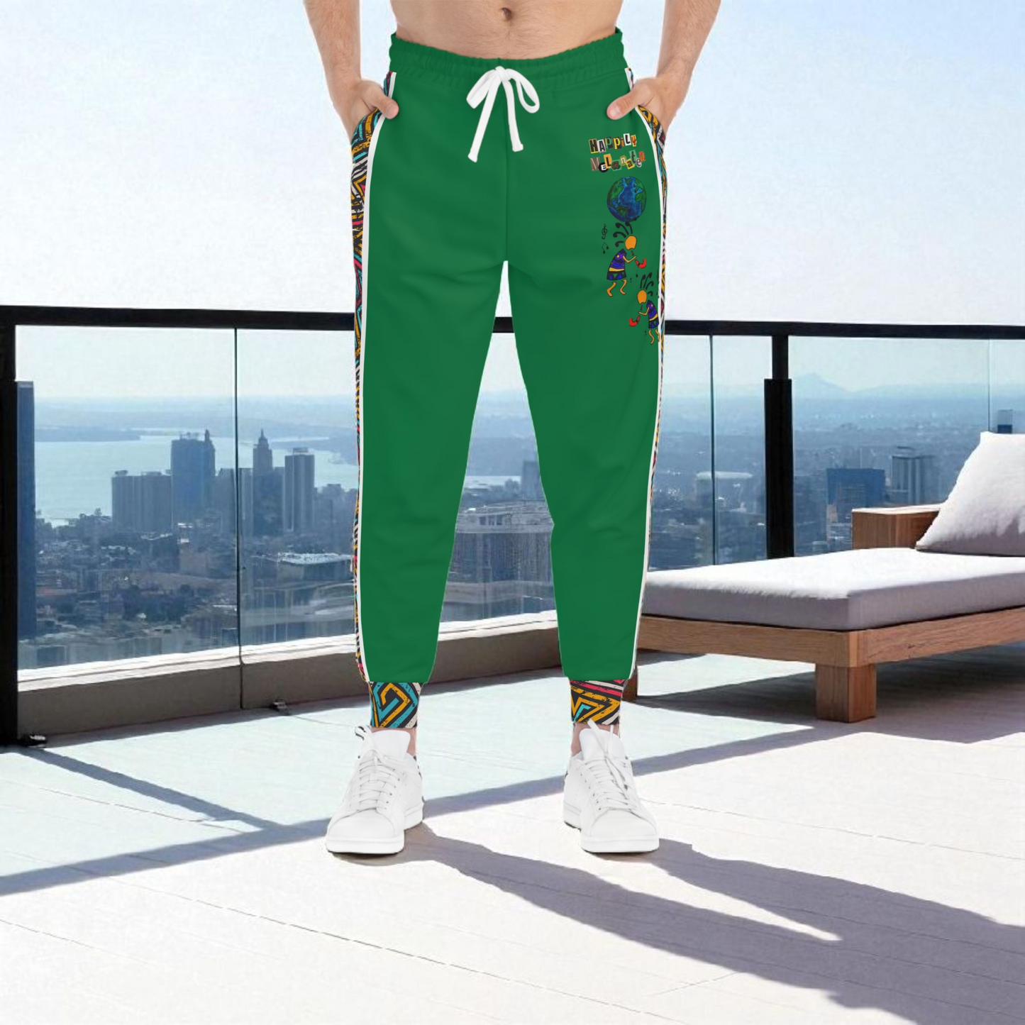 Handcrafted Afro Music Cartoon Art Athletic Joggers, Unisex Sweatpants