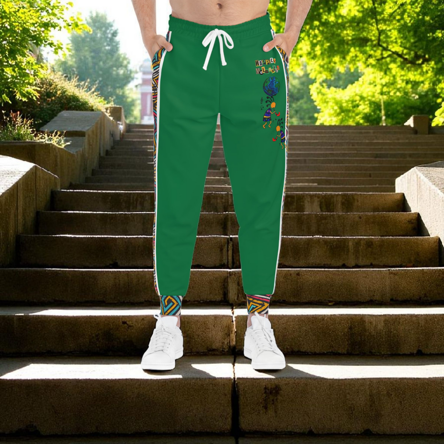 Handcrafted Afro Music Cartoon Art Athletic Joggers, Unisex Sweatpants