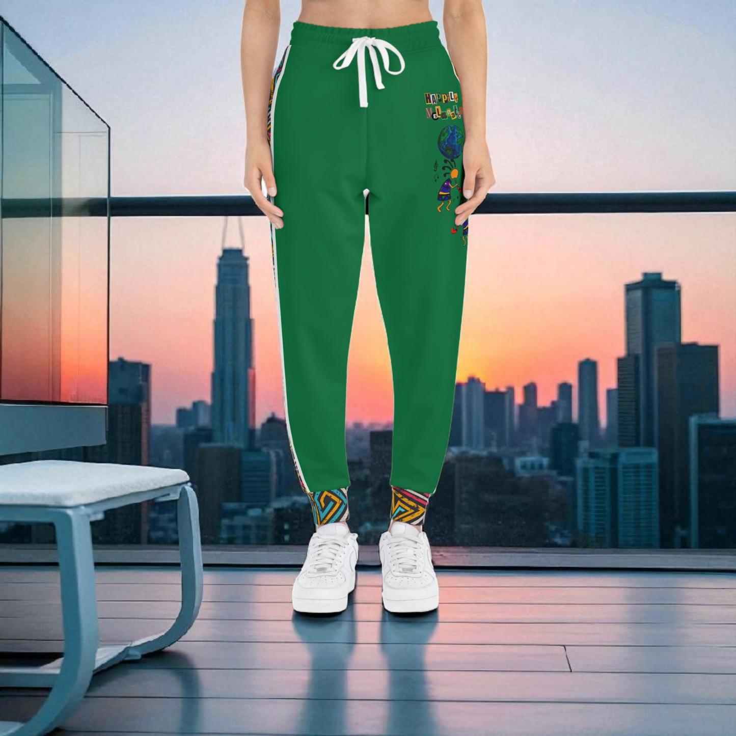 Handcrafted Afro Music Cartoon Art Athletic Joggers, Unisex Sweatpants