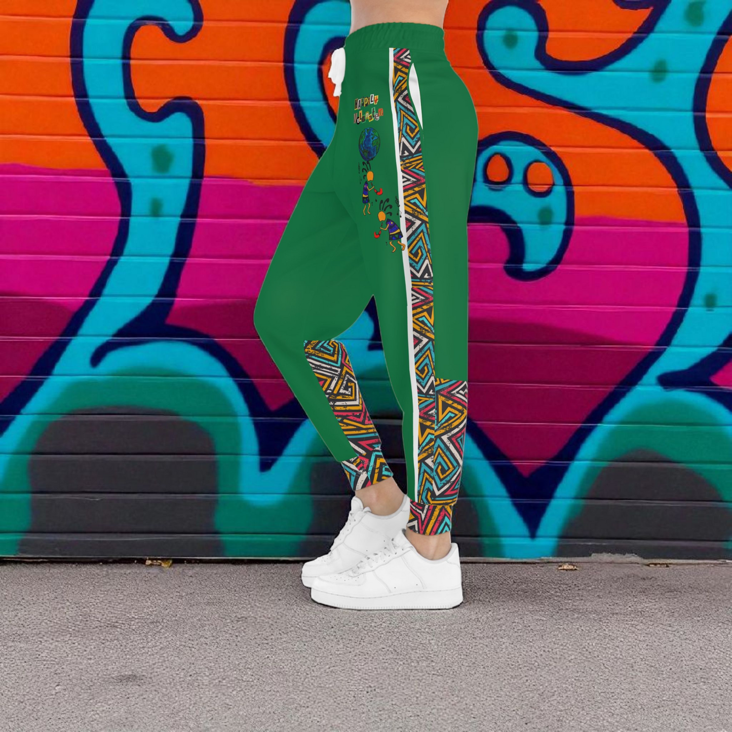 Handcrafted Afro Music Cartoon Art Athletic Joggers, Unisex Sweatpants