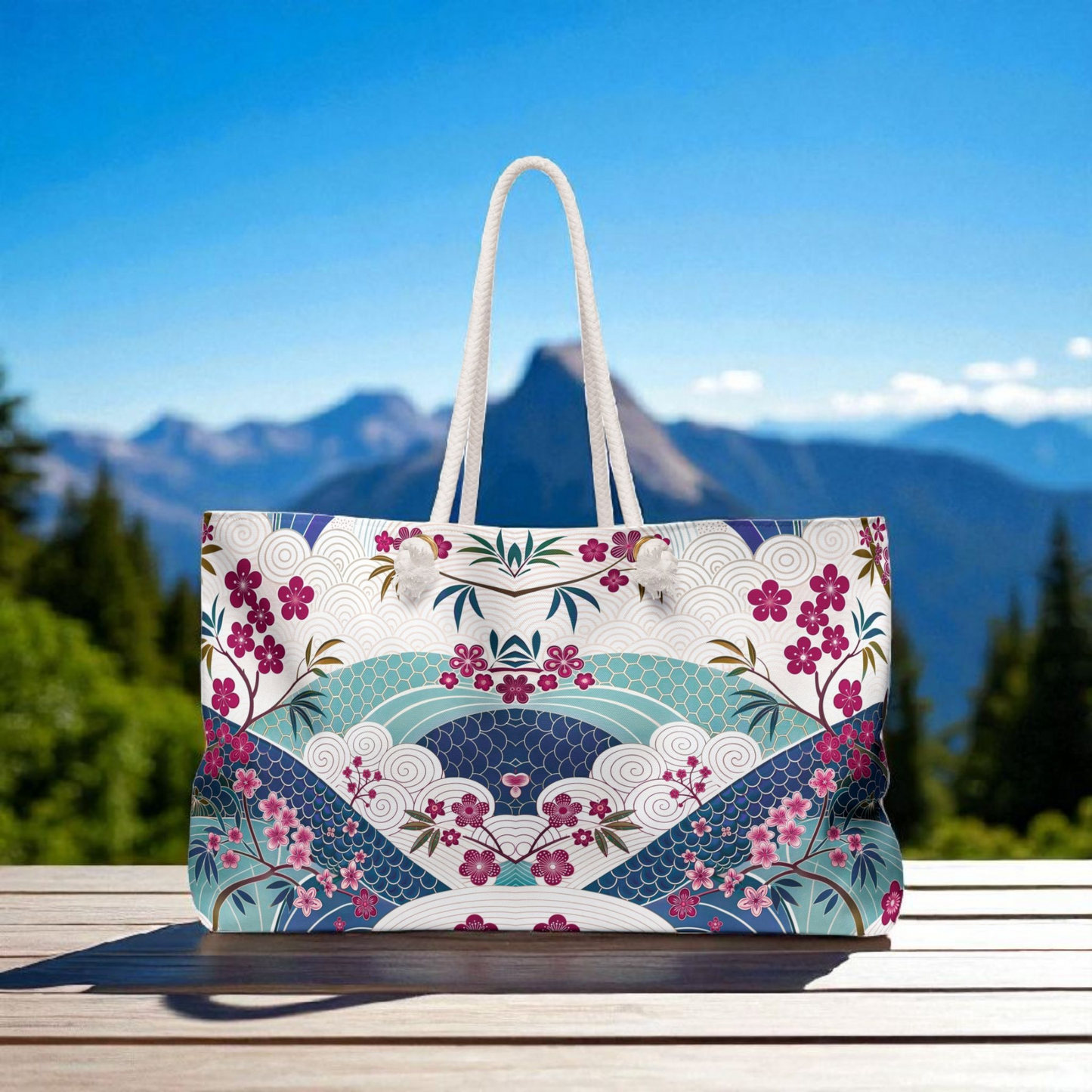 Japan Inspired Stylish Floral Weekender Bag, Travel Tote, Floral Travel Bag