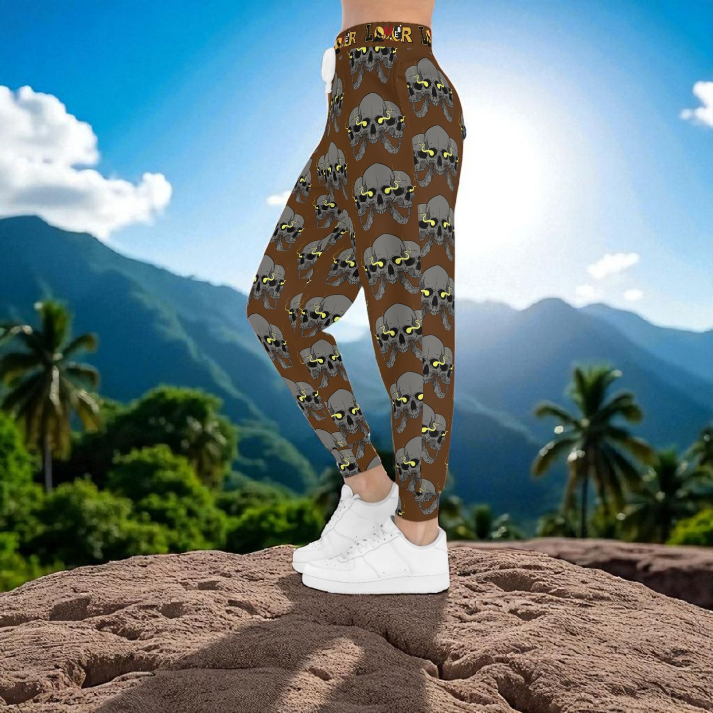 Unisex Skull Print Athletic Joggers, Trendy Loungewear, Casual Fitness Pants