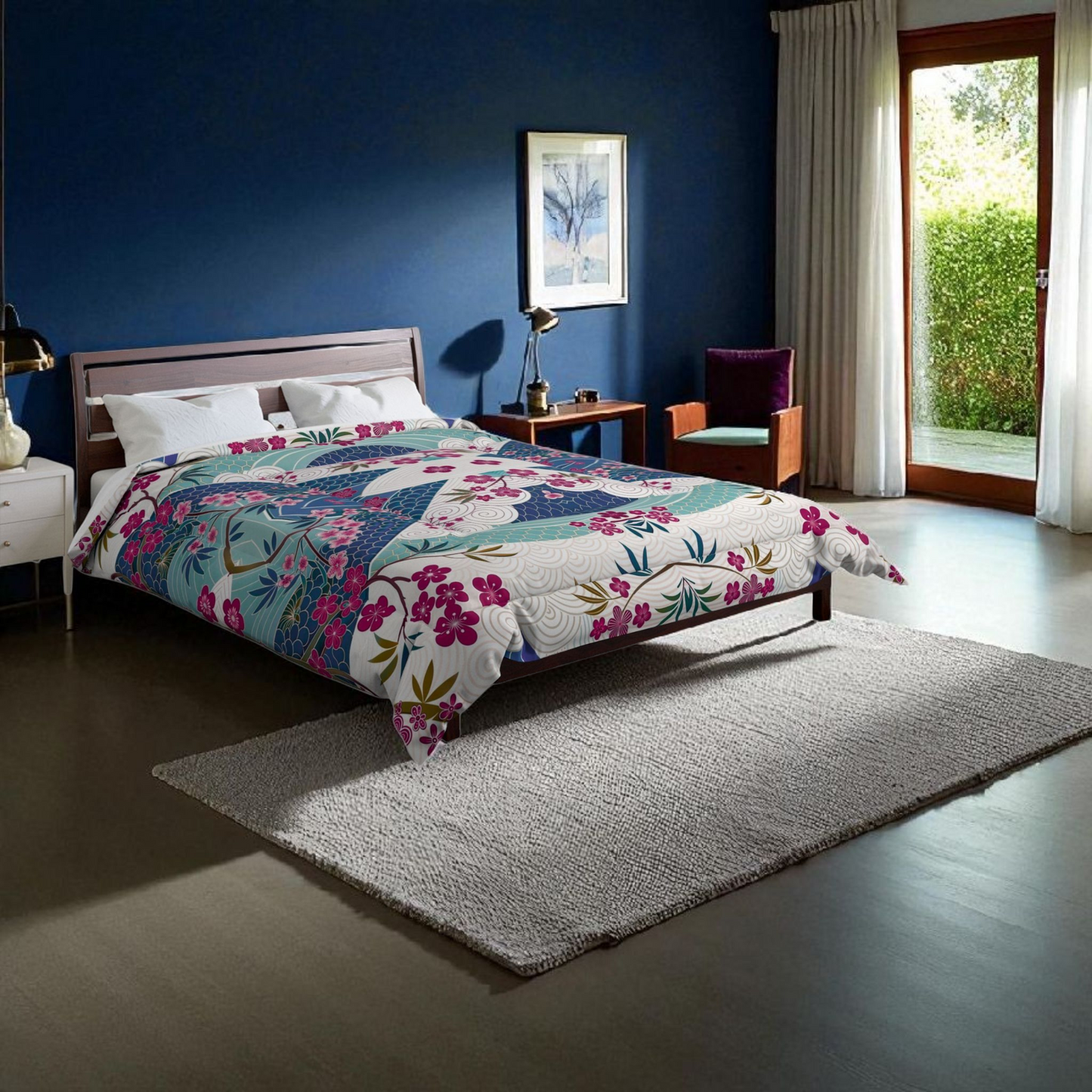 Japanese Floral Inspired Patterned Comforter - Cozy Bedding for Spring Decor