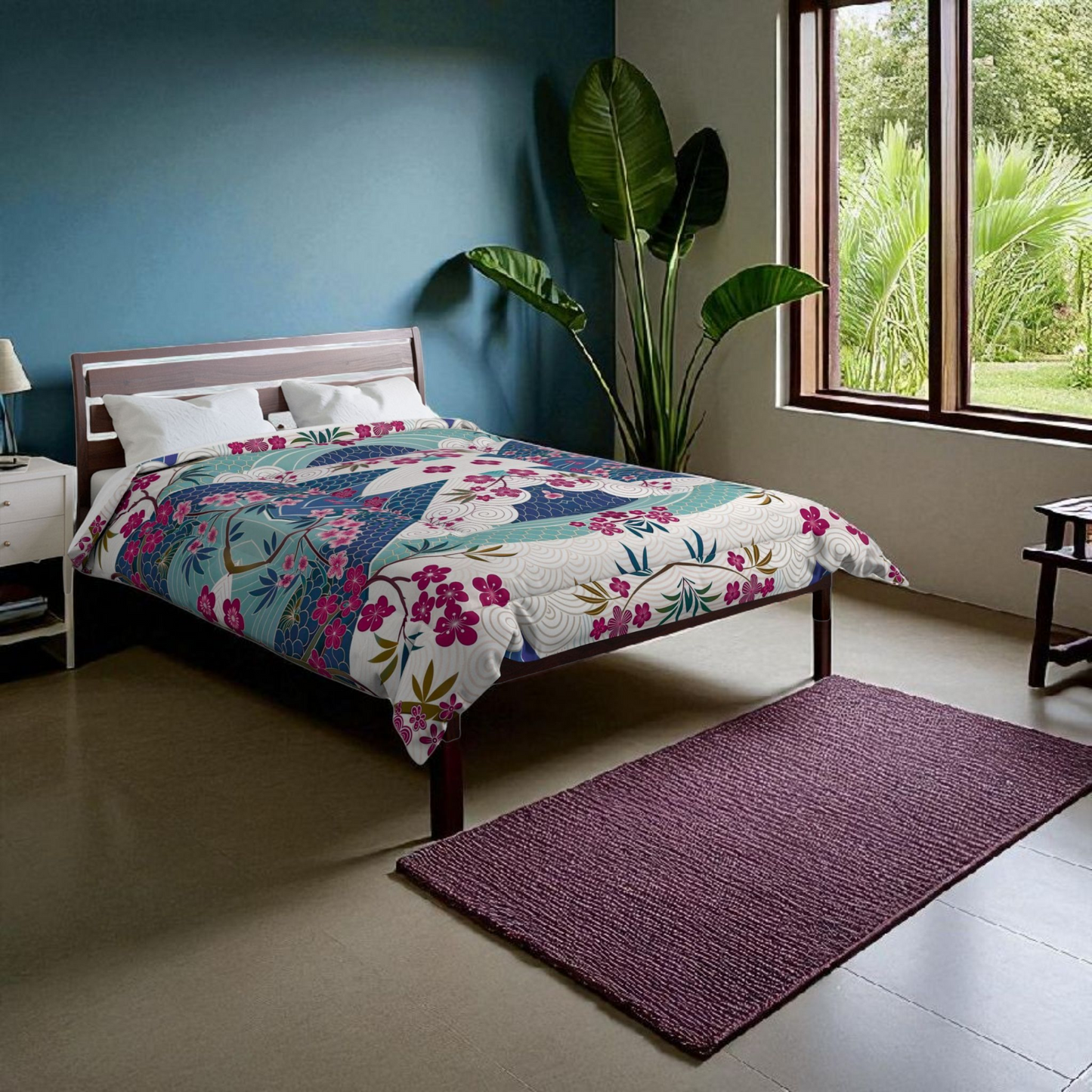 Japanese Floral Inspired Patterned Comforter - Cozy Bedding for Spring Decor