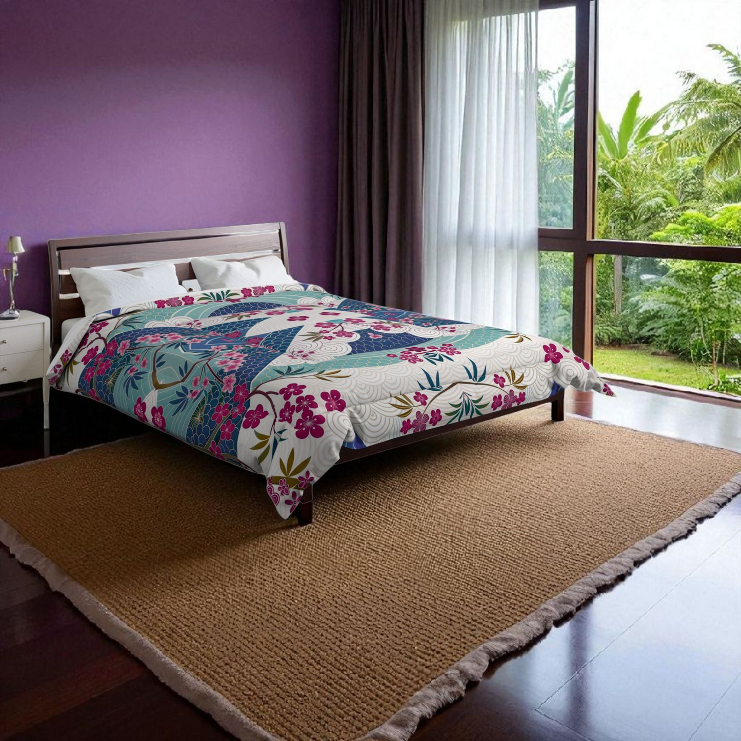 Japanese Floral Inspired Patterned Comforter - Cozy Bedding for Spring Decor
