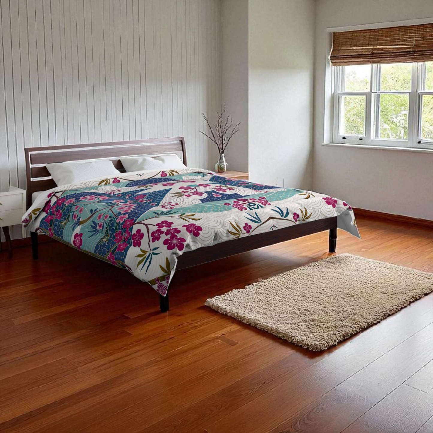 Japanese Floral Inspired Patterned Comforter - Cozy Bedding for Spring Decor