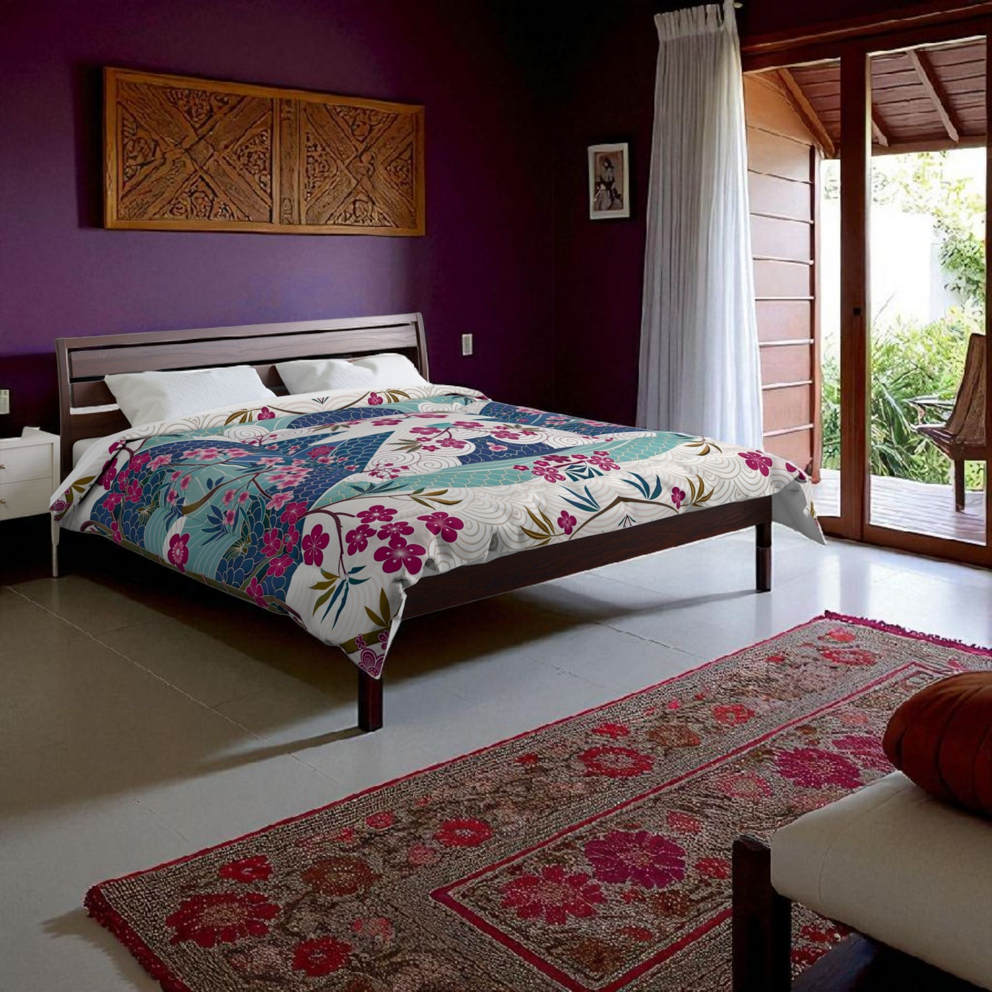 Japanese Floral Inspired Patterned Comforter - Cozy Bedding for Spring Decor