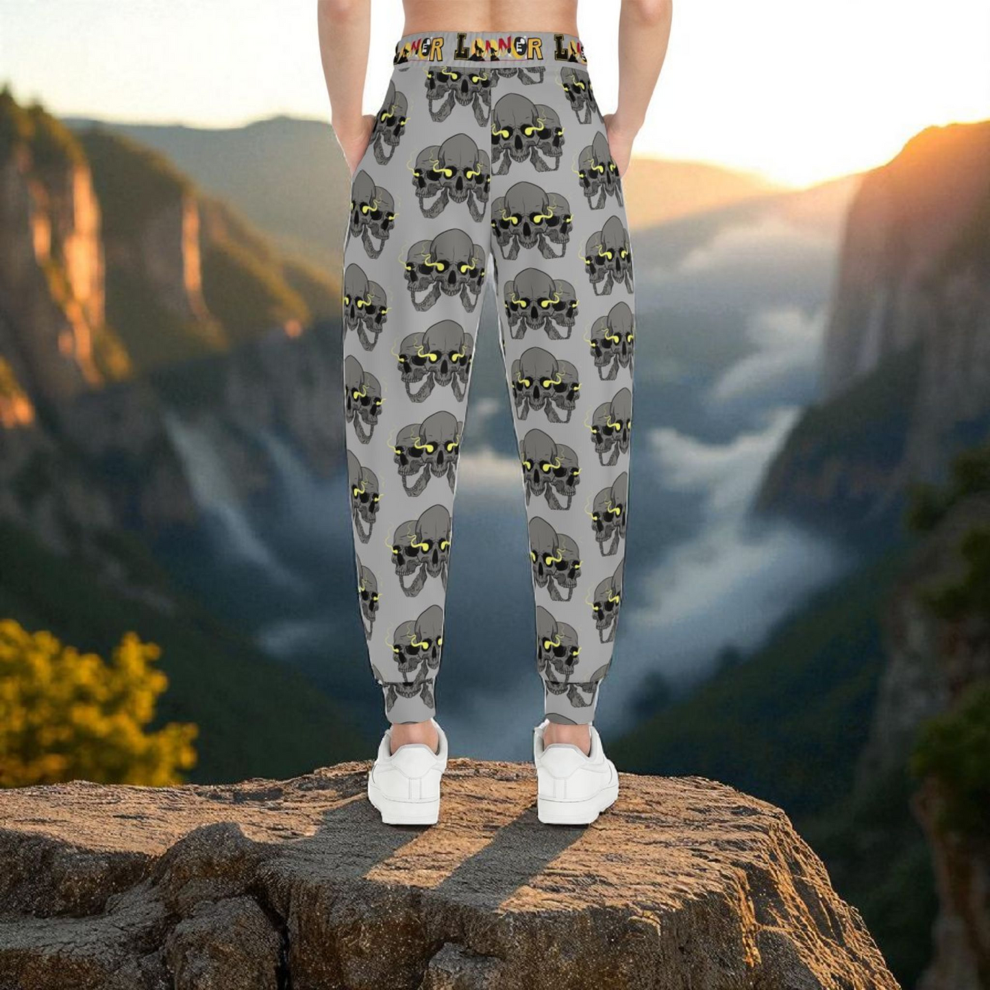Unisex Skull Print Athletic Joggers, Trendy Loungewear, Casual Fitness Pants