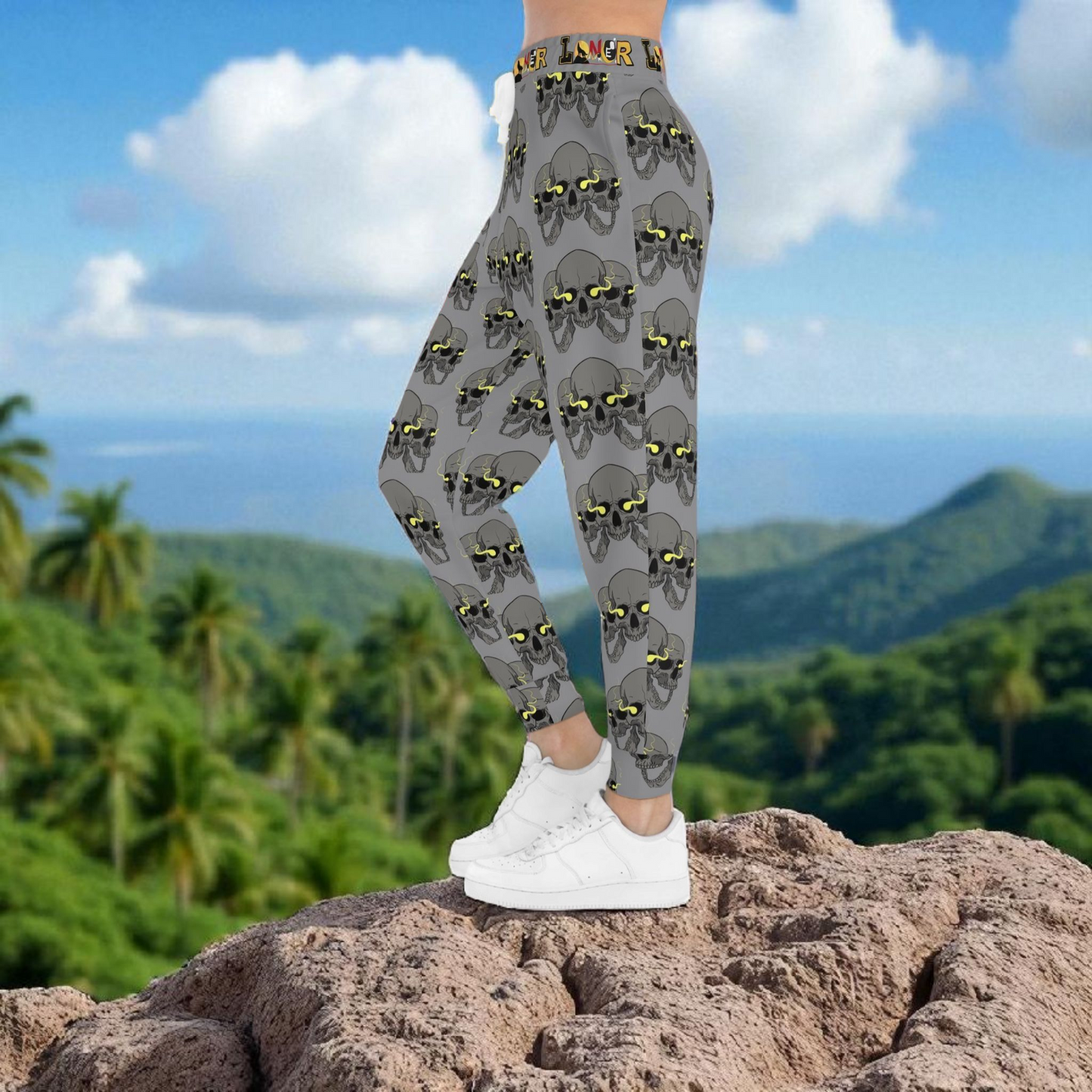 Unisex Skull Print Athletic Joggers, Trendy Loungewear, Casual Fitness Pants