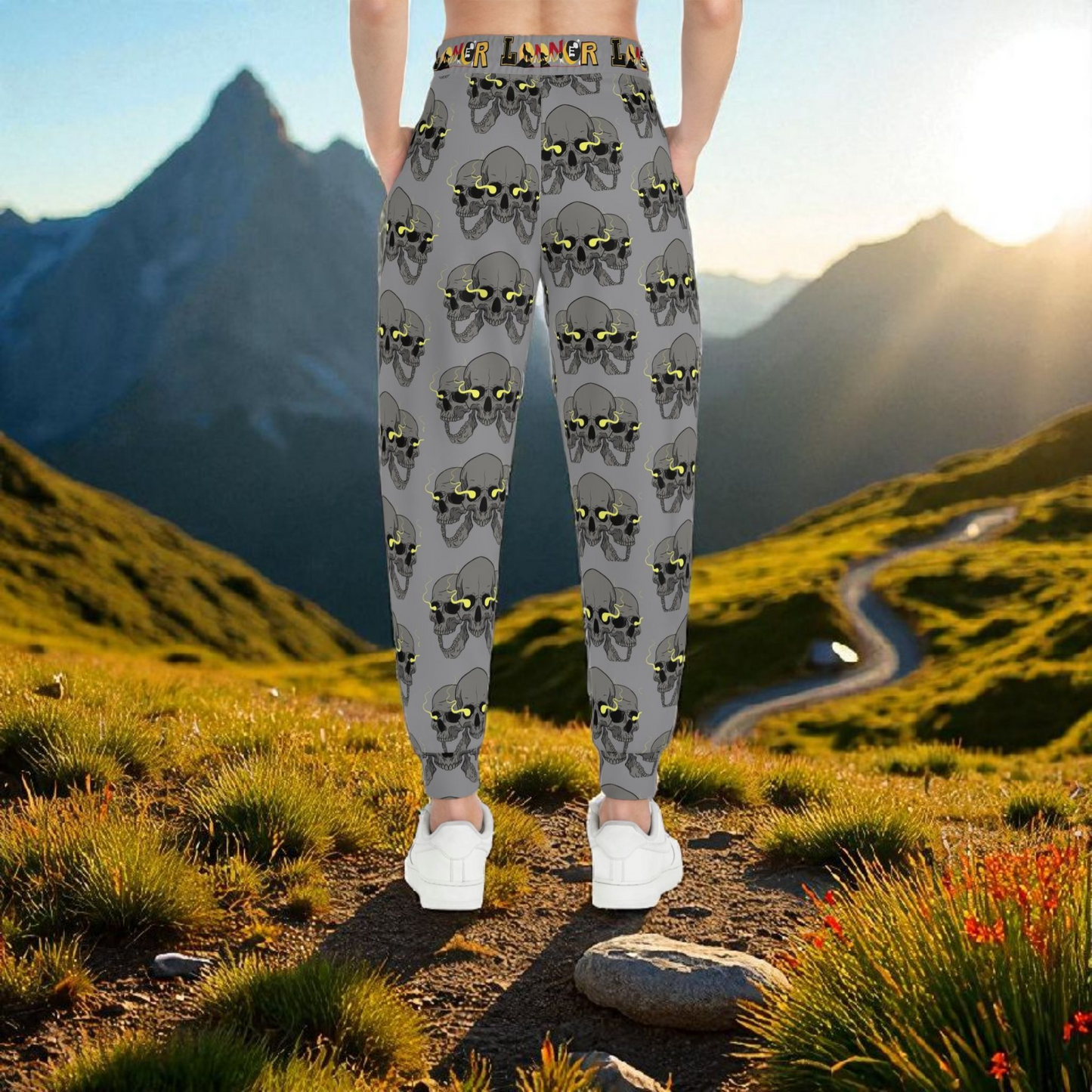 Unisex Skull Print Athletic Joggers, Trendy Loungewear, Casual Fitness Pants