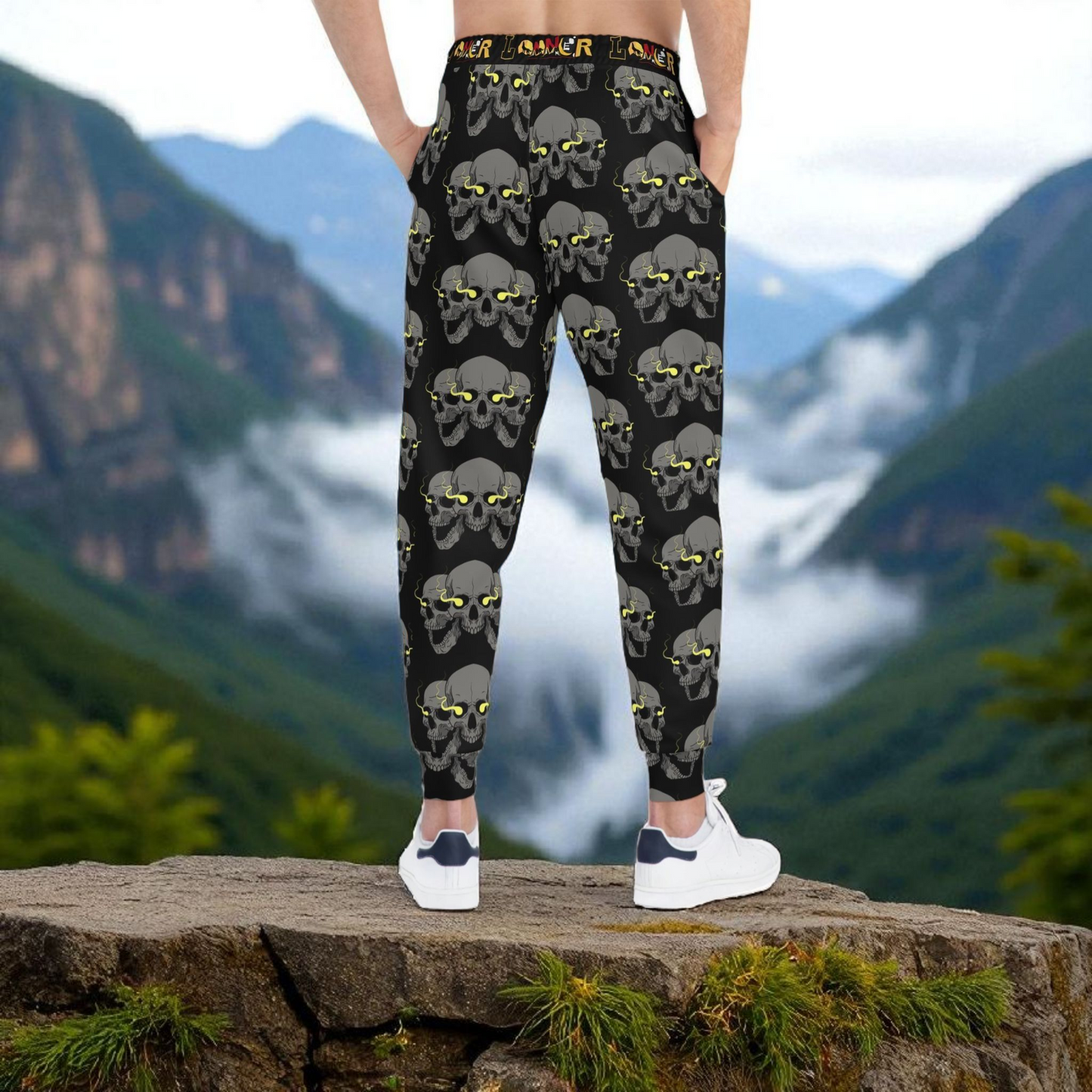 Unisex Gothic Skull Print Athletic Joggers, Trendy Loungewear, Casual Fitness Pants