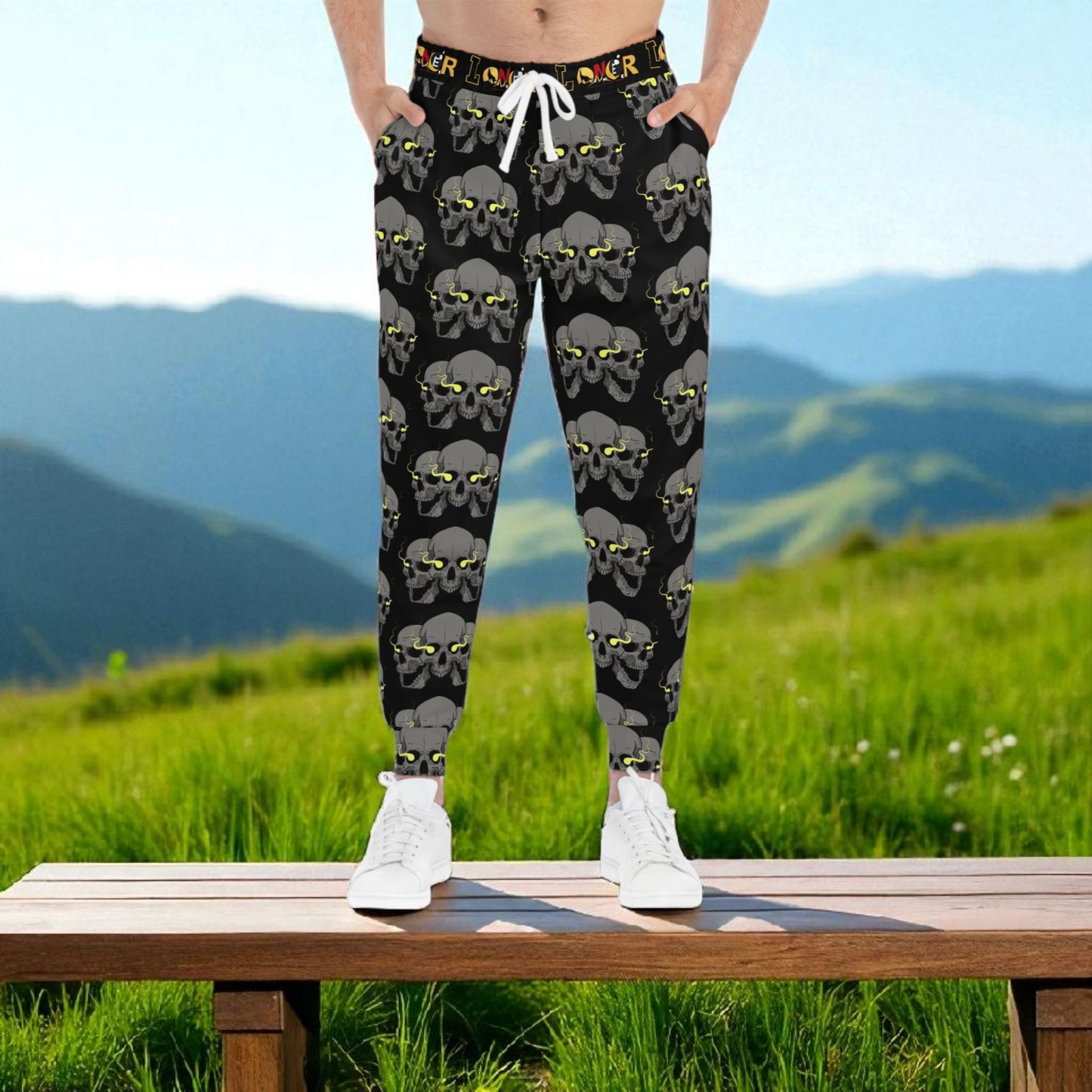 Unisex Gothic Skull Print Athletic Joggers, Trendy Loungewear, Casual Fitness Pants