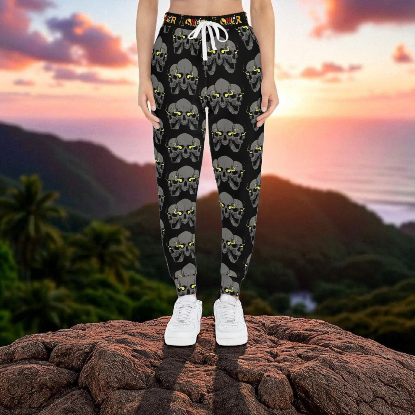 Unisex Gothic Skull Print Athletic Joggers, Trendy Loungewear, Casual Fitness Pants