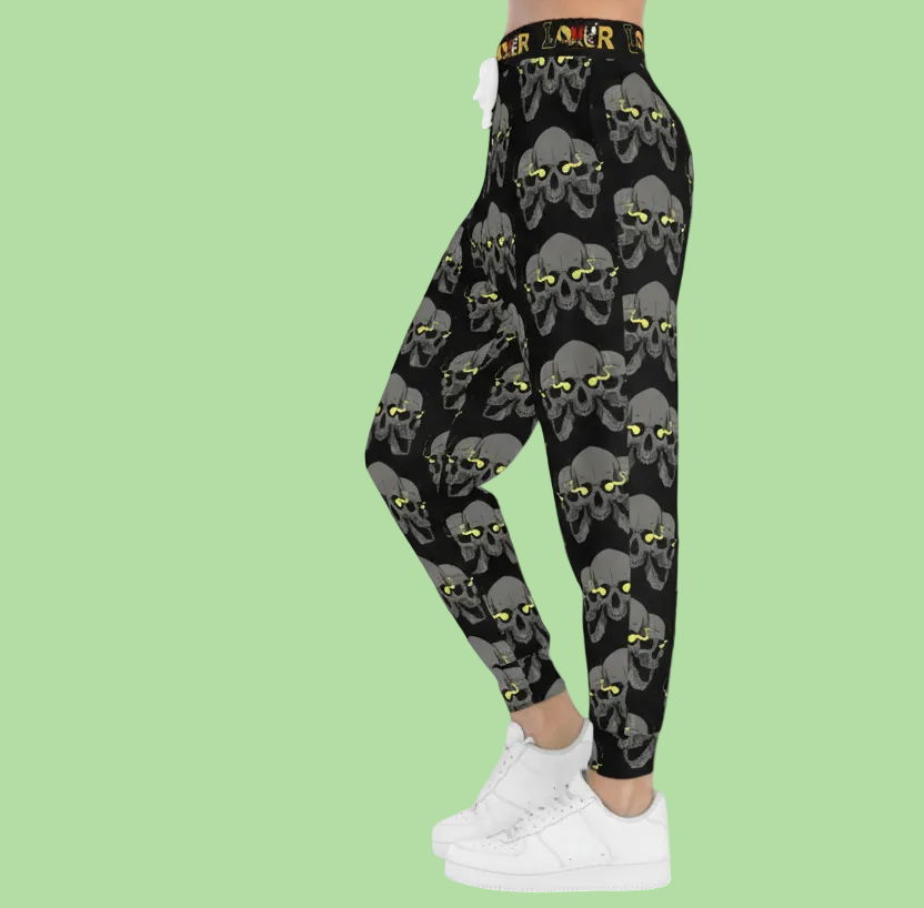 Unisex Gothic Skull Print Athletic Joggers, Trendy Loungewear, Casual Fitness Pants