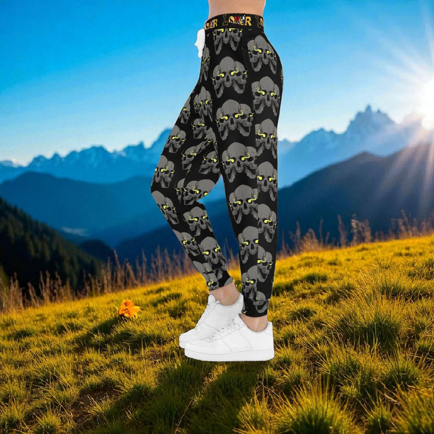 Unisex Gothic Skull Print Athletic Joggers, Trendy Loungewear, Casual Fitness Pants