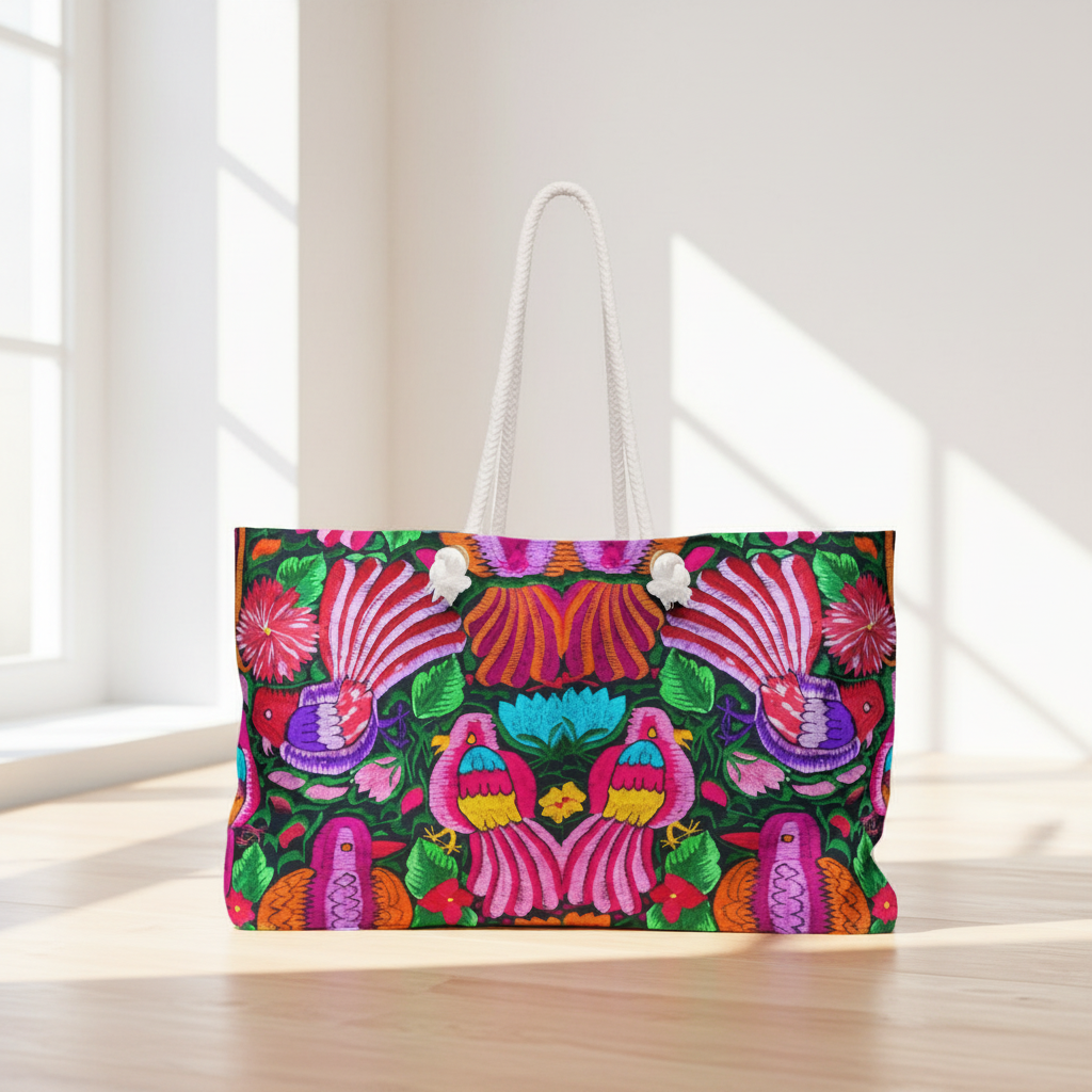 Vibrant Floral Weekender Bag - Bohemian Travel Tote, Beach Tote, Gym Bag, Yoga Bag