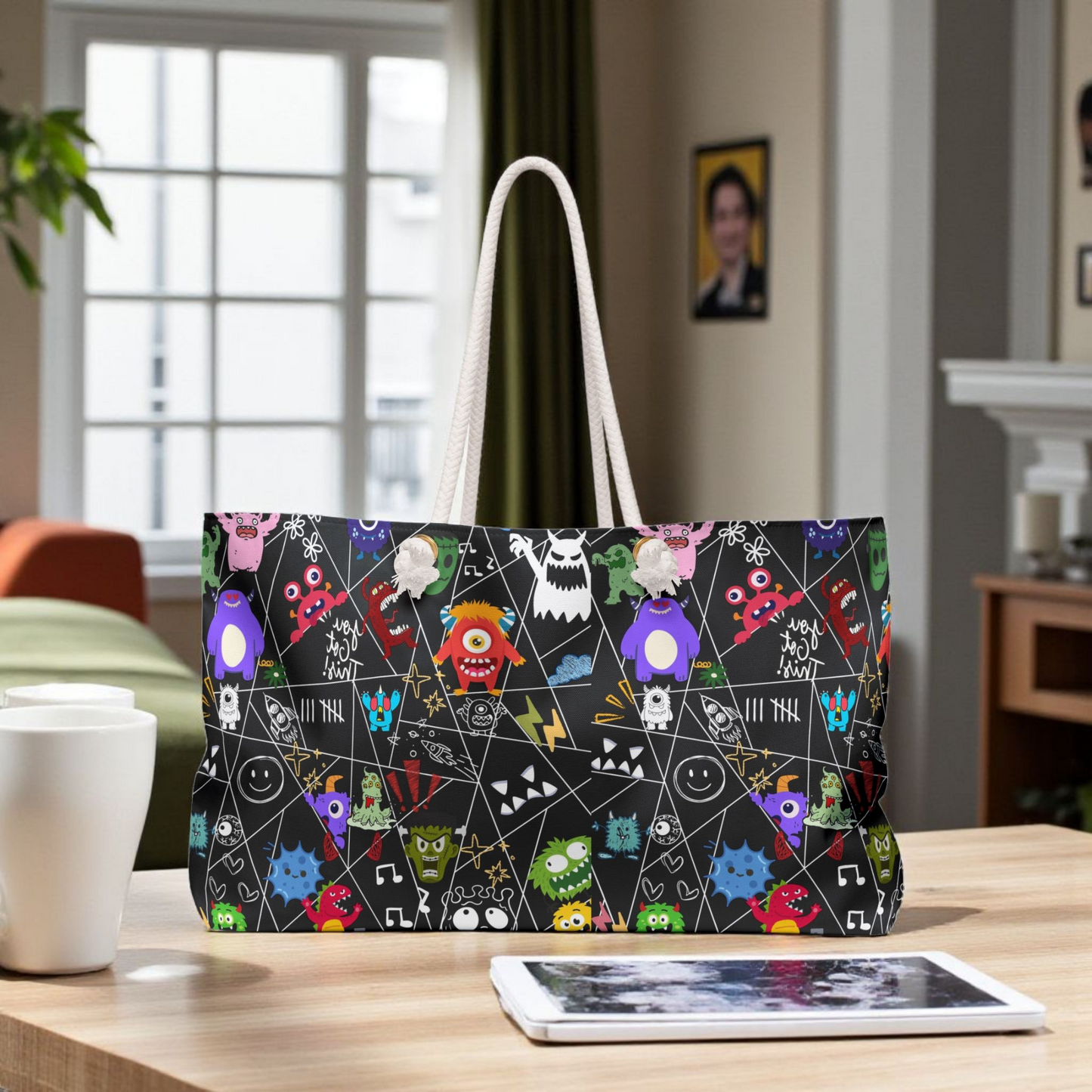 Fun & Colorful Weekender Bag with Playful Monster Design, Travel Bag, Halloween Accessory