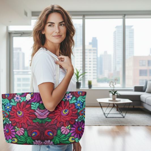 Boho Floral Weekender Bag — Vibrant Embroidered-Inspired Travel Tote