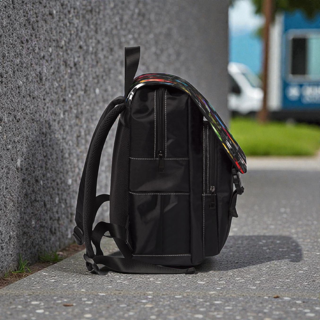 Monsters Cartoon Graphic Backpack — Colorful Shoulder Bag