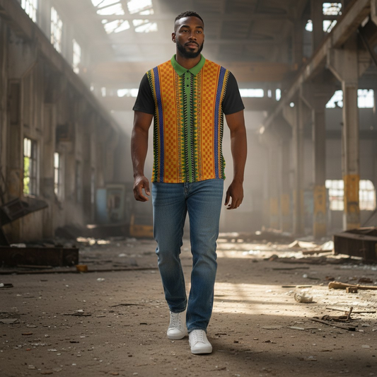 African Kente Stripe Polo Shirt — Vibrant Cultural Print Golf Polo